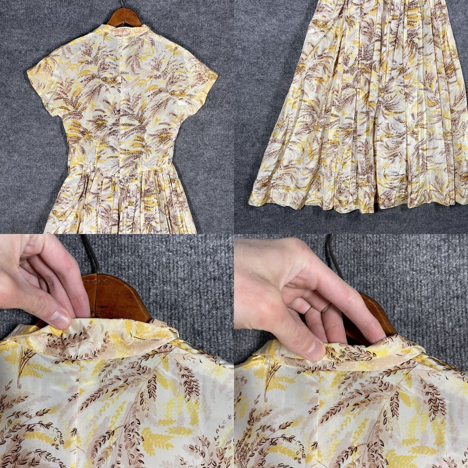 Vintage VINTAGE 1950s Silk Floral Sundress Yellow Small 40s 50s Tea Swing Day Dress Rockabilly Womens Size S / US 4 / IT 40 - 9 Thumbnail