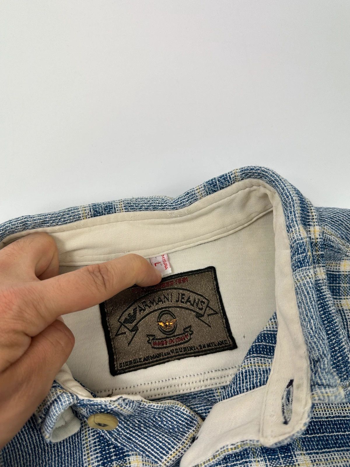 Armani Armani Jeans 90s Cottons Knitted Checkered Blue Shirt Size US L / EU 52-54 / 3 - 6 Thumbnail