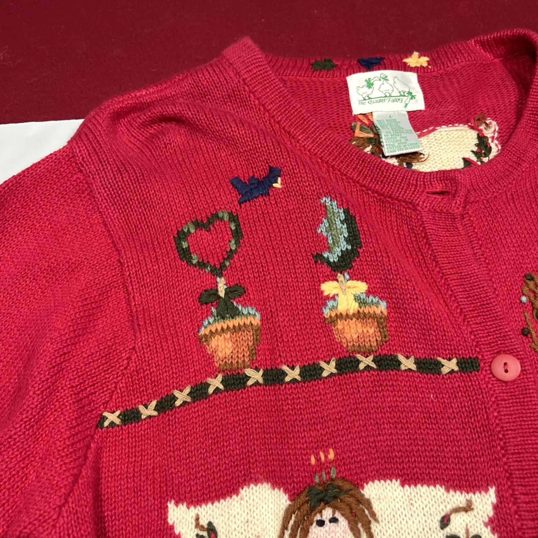Quacker Factory VINTAGE Quacker Factory Red ANGELS CHRISTMAS Knit Cardigan Button Sweater Womens Lg Size L / US 10 / IT 46 - 4 Thumbnail