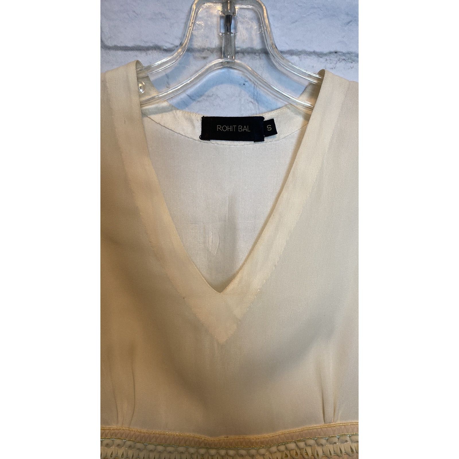 Unknown London Designer Rohit Bal 100% Pure Silk Boho Blouse Small in Ivory Size S / US 4 / IT 40 - 2 Thumbnail