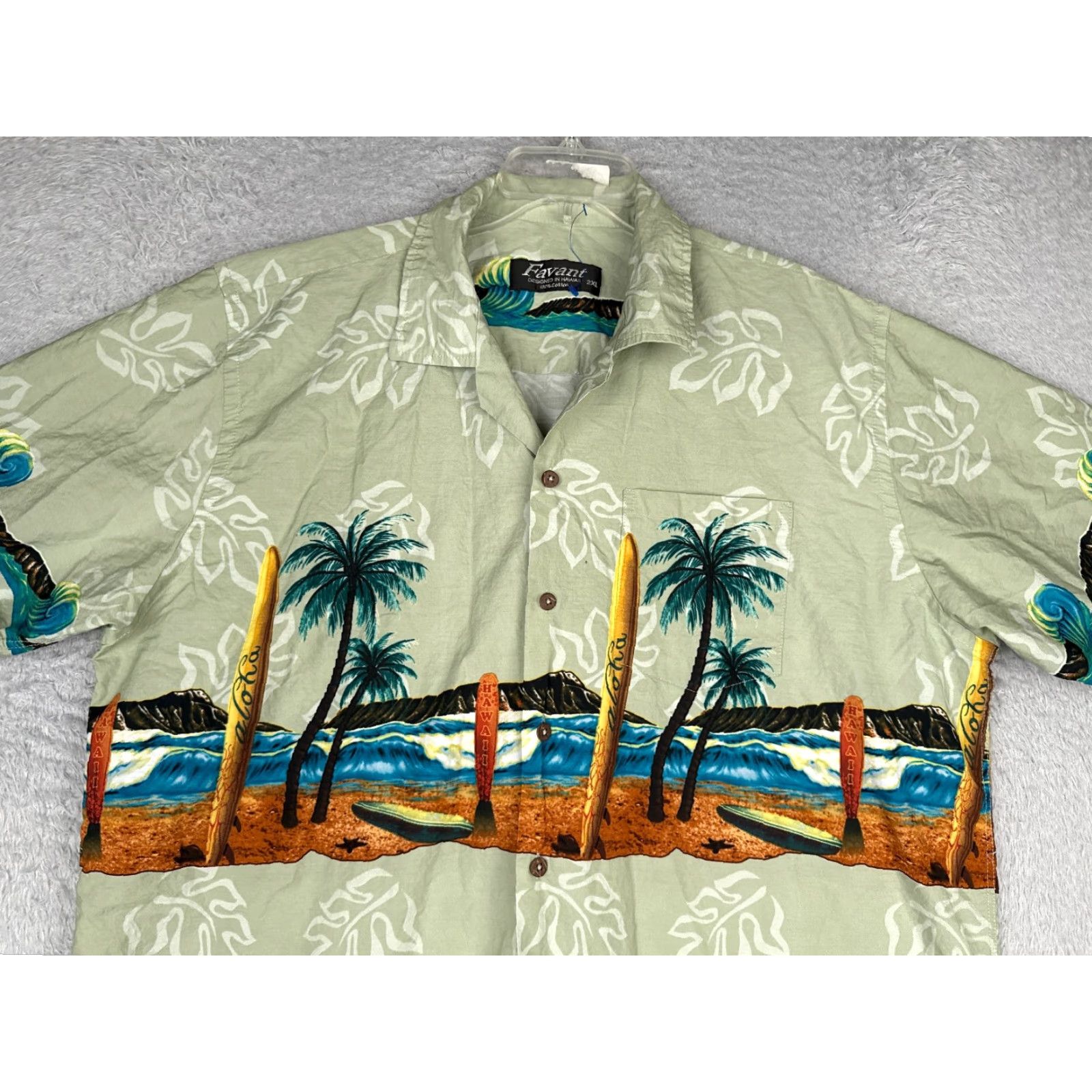Vintage VINTAGE Favant Shirt Men 2XL Green SurfBoard Beach Palm Button Cotton Hawaiian READ Size US XXL / EU 58 / 5 - 4 Thumbnail