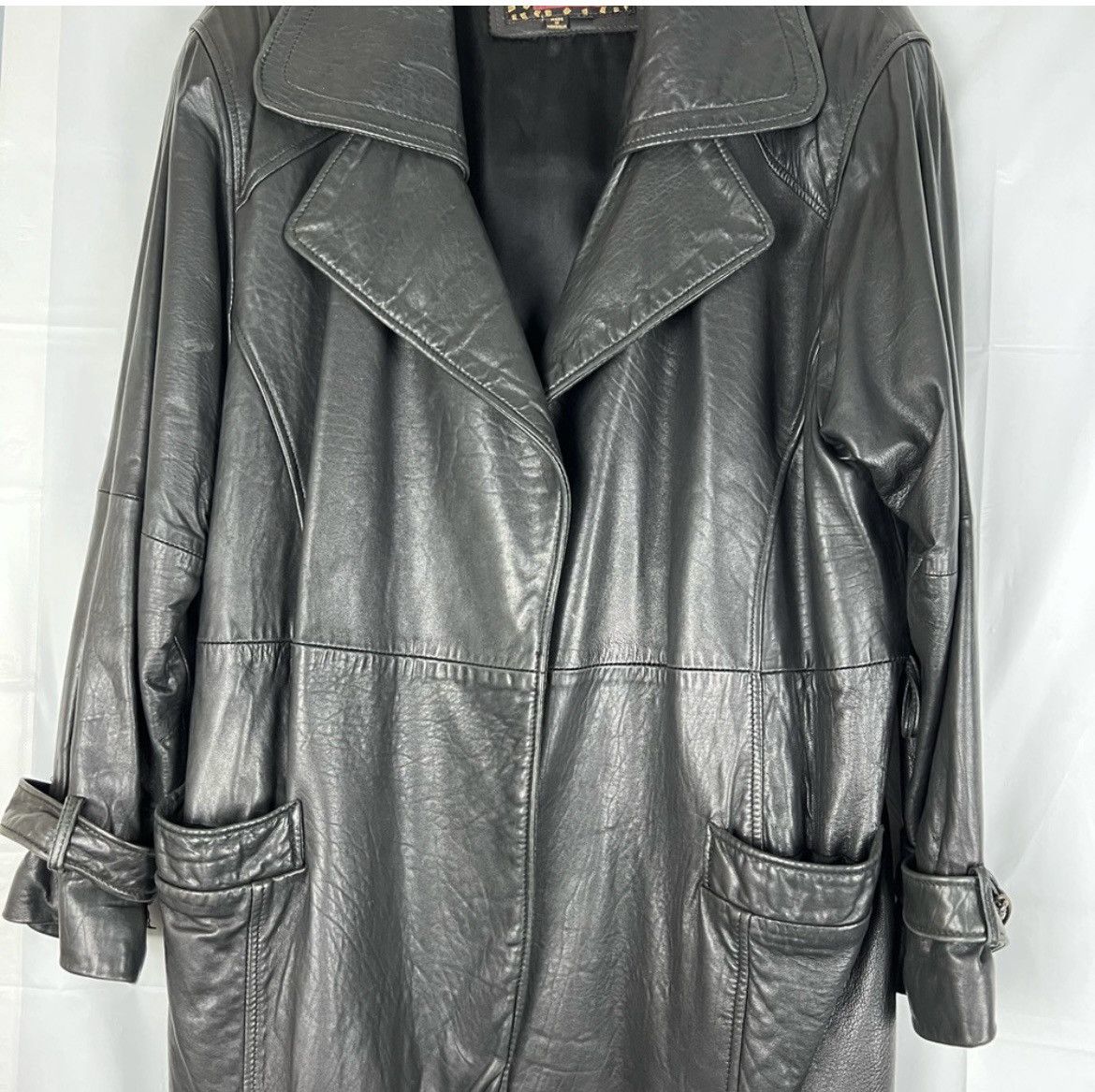 Vintage G-III Black leather trench coat