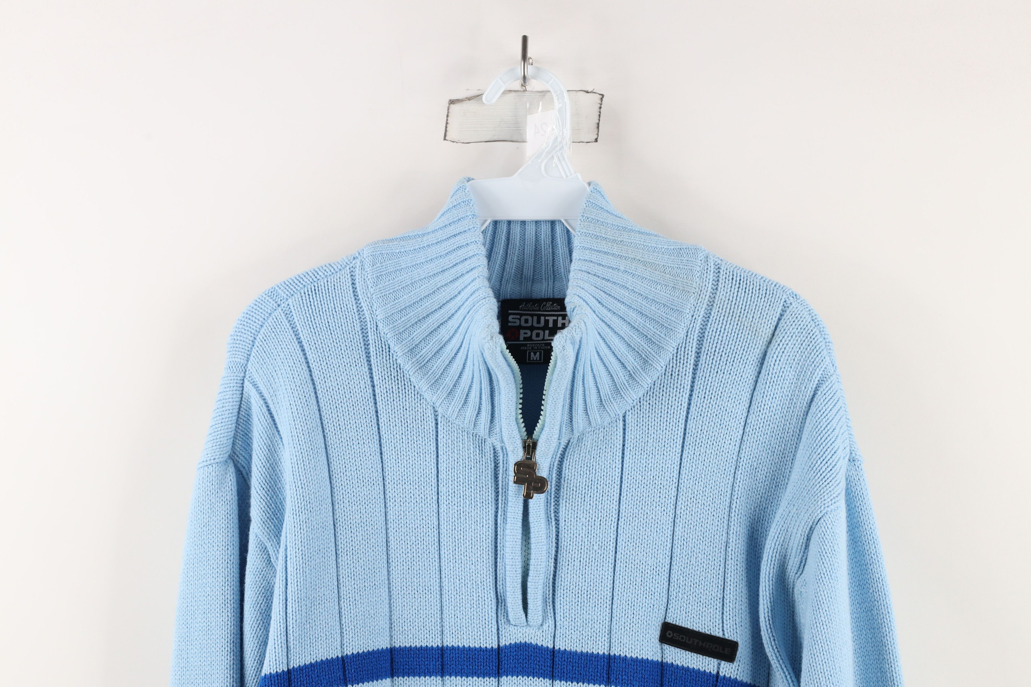 Southpole × Vintage Vintage 90s Southpole Striped Knit Half Zip Pullover Sweater Size US M / EU 48-50 / 2 - 2 Thumbnail