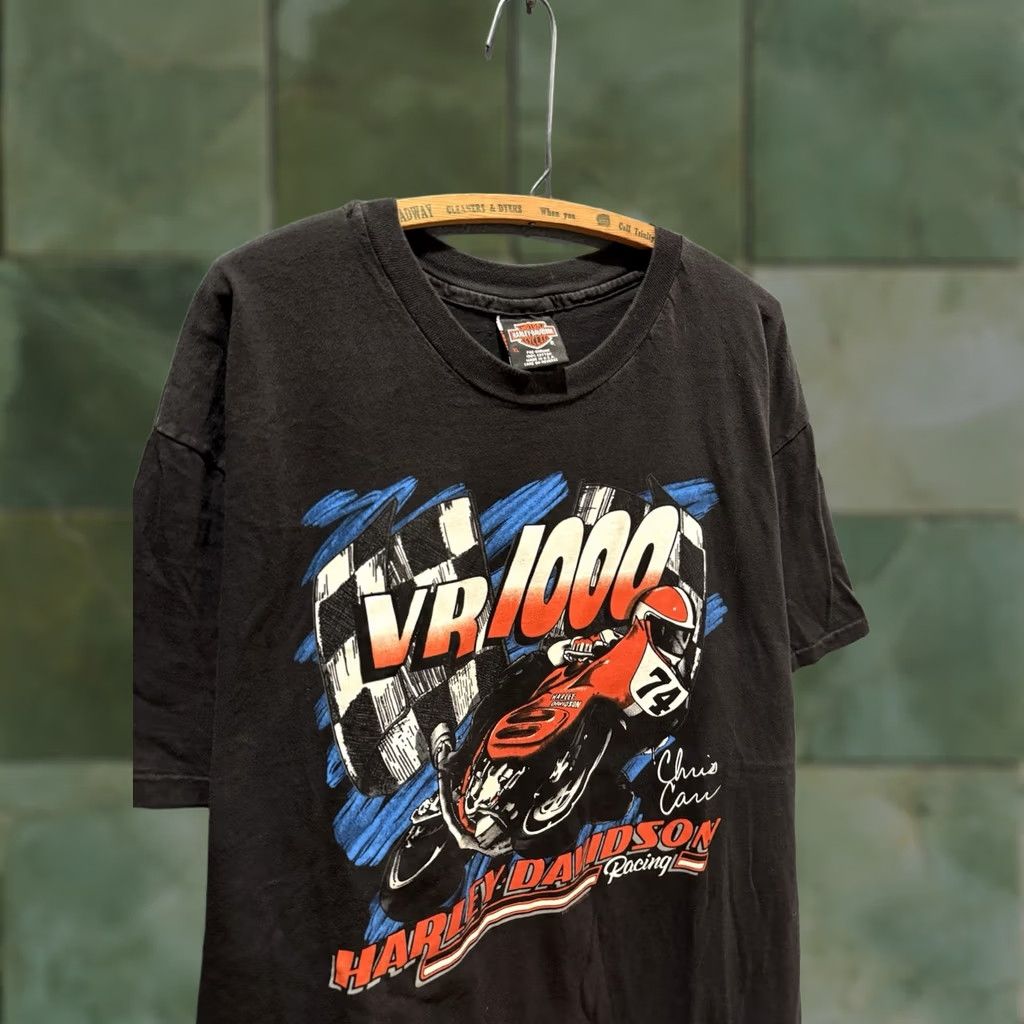 Harley Davidson VINTAGE Harley-Davidson VR 1000 Racing Chris Carr Tee XL Shirt Adults 1990s Black Womens/Mens Size US XL / EU 56 / 4 - 1 Thumbnail