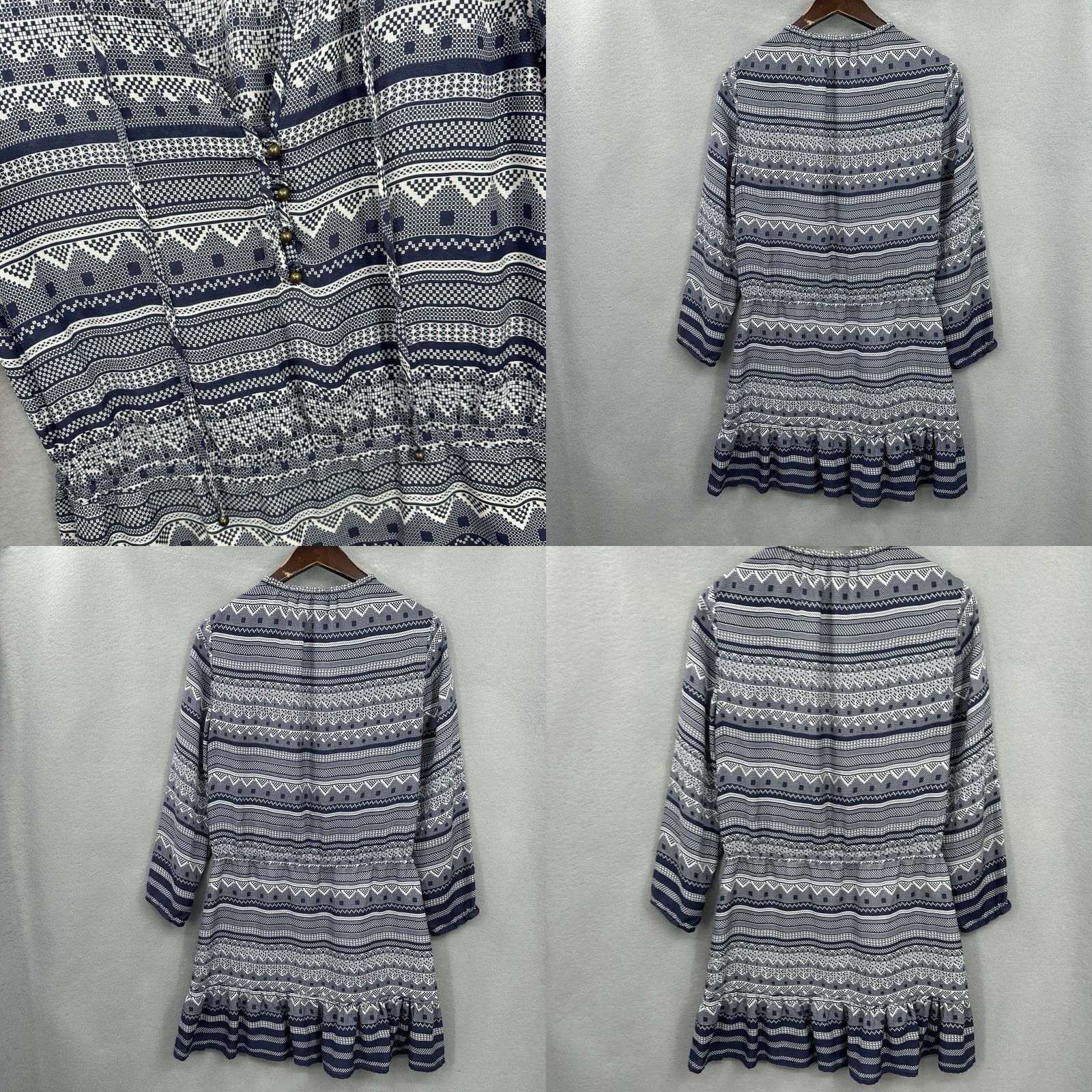 Veronica Beard VERONICA BEARD Dress Womens 8 BLUE Silk Geometric Boho A-Line Balloon Sleeve V-Neck Short Dress 8 Womens Size M / US 6-8 / IT 42-44 - 8 Thumbnail