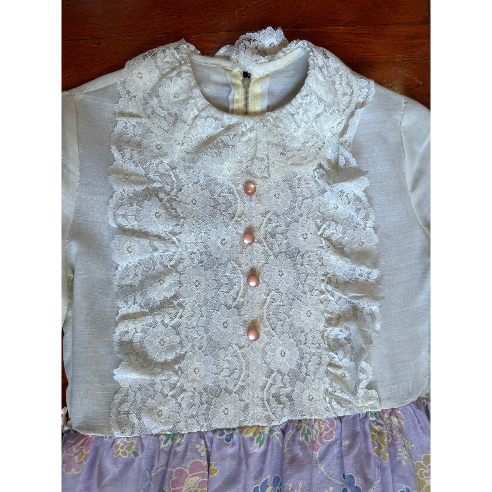 Vintage 50s Handmade White Lavender Lace Floral Prairie Dress XXS Size XS / US 0-2 / IT 36-38 - 5 Thumbnail