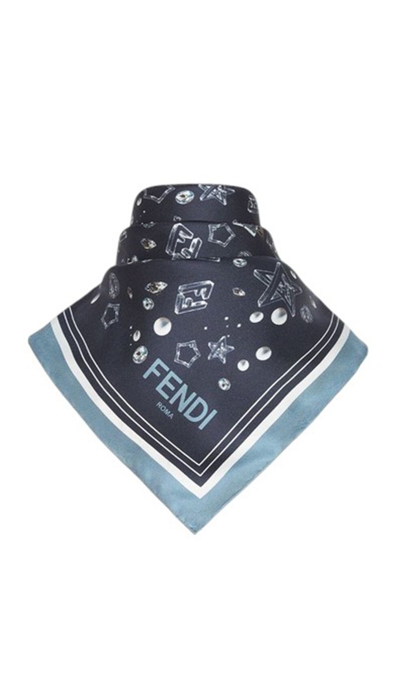 Fendi FENDI navy blue stars and FF logo print silk scarf foulard Size ONE SIZE - 2 Thumbnail