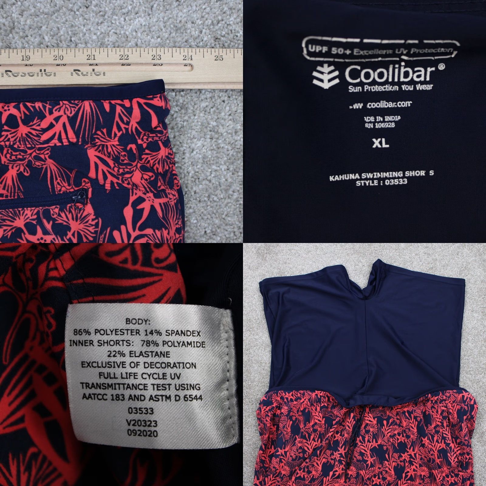 Vintage Coolibar Kahuna Swim Trunk Shorts Mens XL Pink/Blue Floral Polyester Stretch Trunks Mens XL Pink/Blue Floral Swim Bottom Size US 36 / EU 52 - 8 Thumbnail