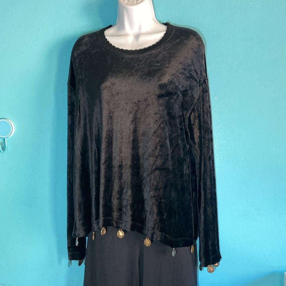 Sonia Rykiel Sonia Rykiel Size L Black Velvety French Pullover Top With G Size L / US 10 / IT 46 - 1 Thumbnail