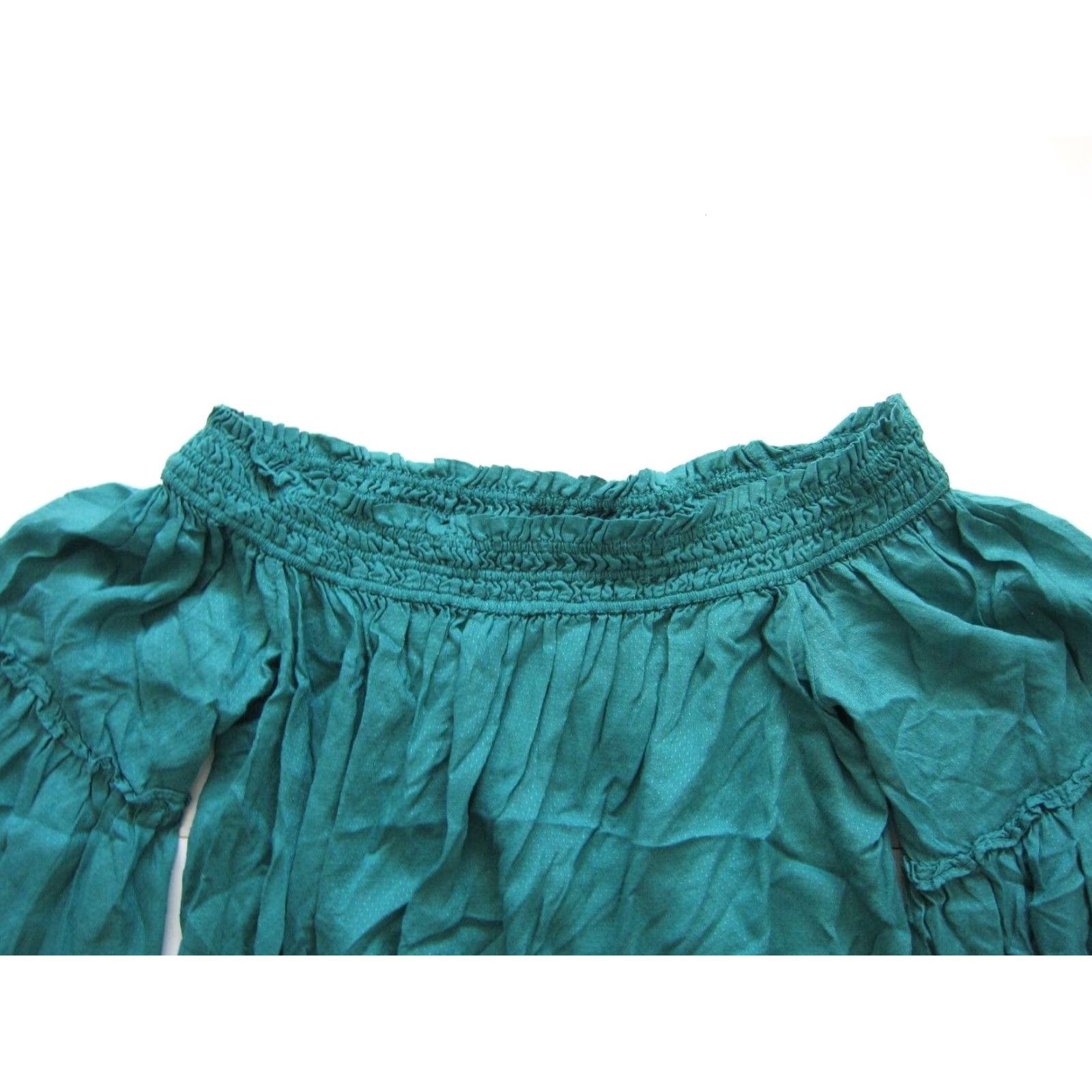 Free People Free People Blouse Shirt Green Off Shoulder Cropped XS Women's 3/4 Sleeve Flare Rayon Peasant 90s Decade Size XS / US 0-2 / IT 36-38 - 3 Thumbnail
