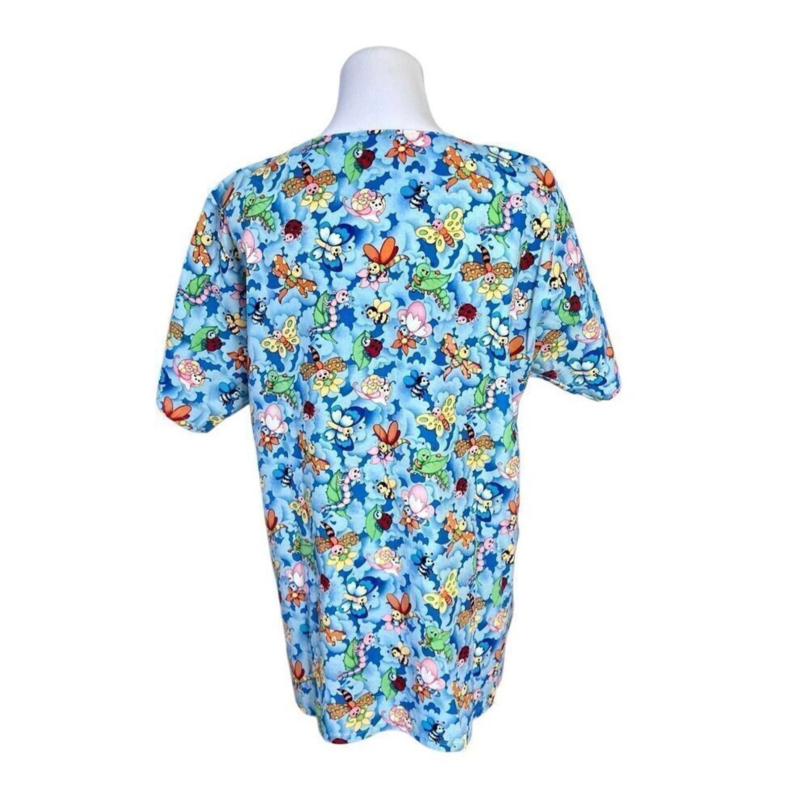 Other Landau Scrub Medical Top MEDIUM Bugs Insects Blue Casual Size M / US 6-8 / IT 42-44 - 3 Thumbnail