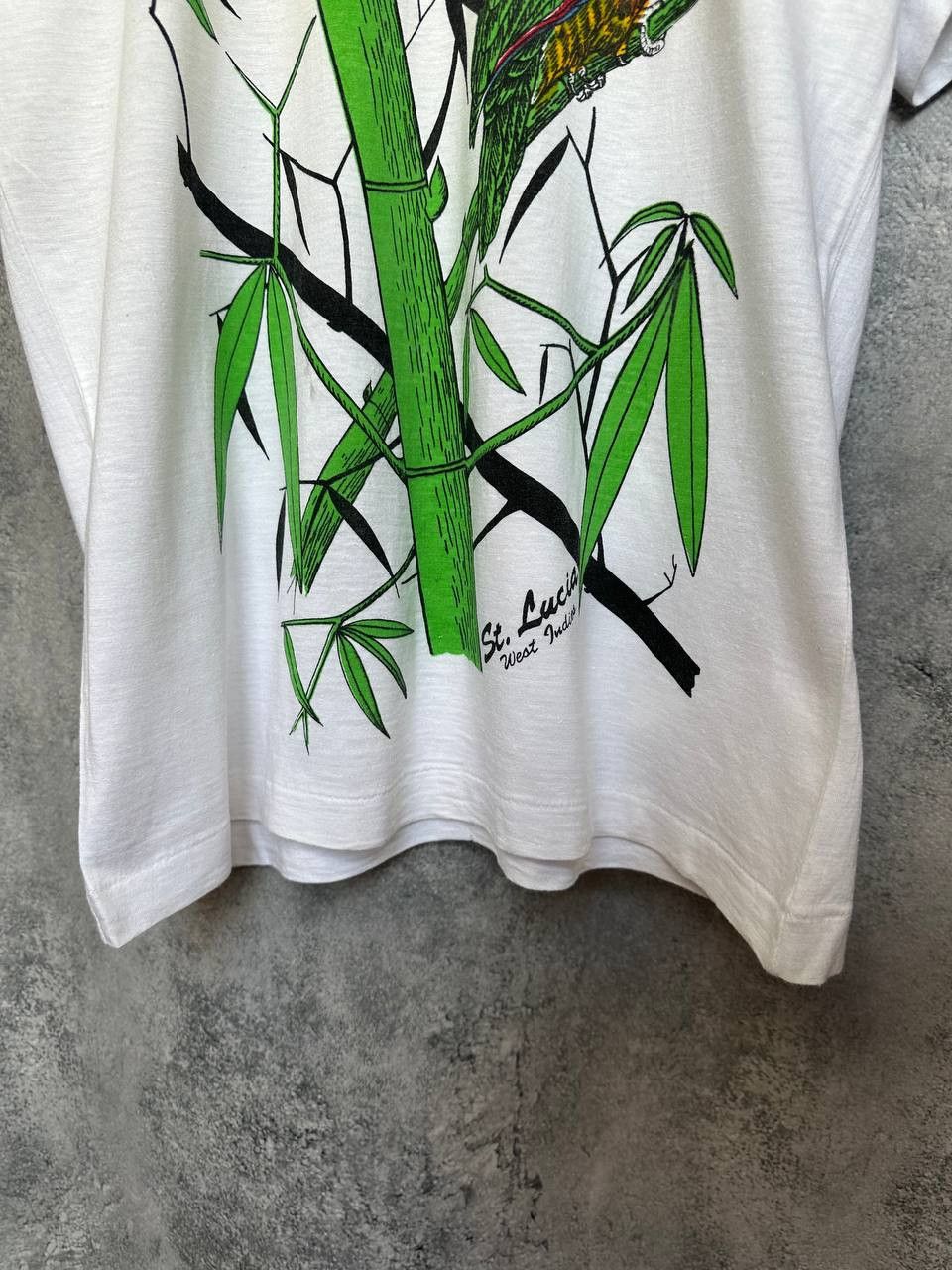 Vintage St. Lucia Parrot Bamboo Graphic Tee by Double Bull 80s/90s Size US S / EU 44-46 / 1 - 7 Thumbnail