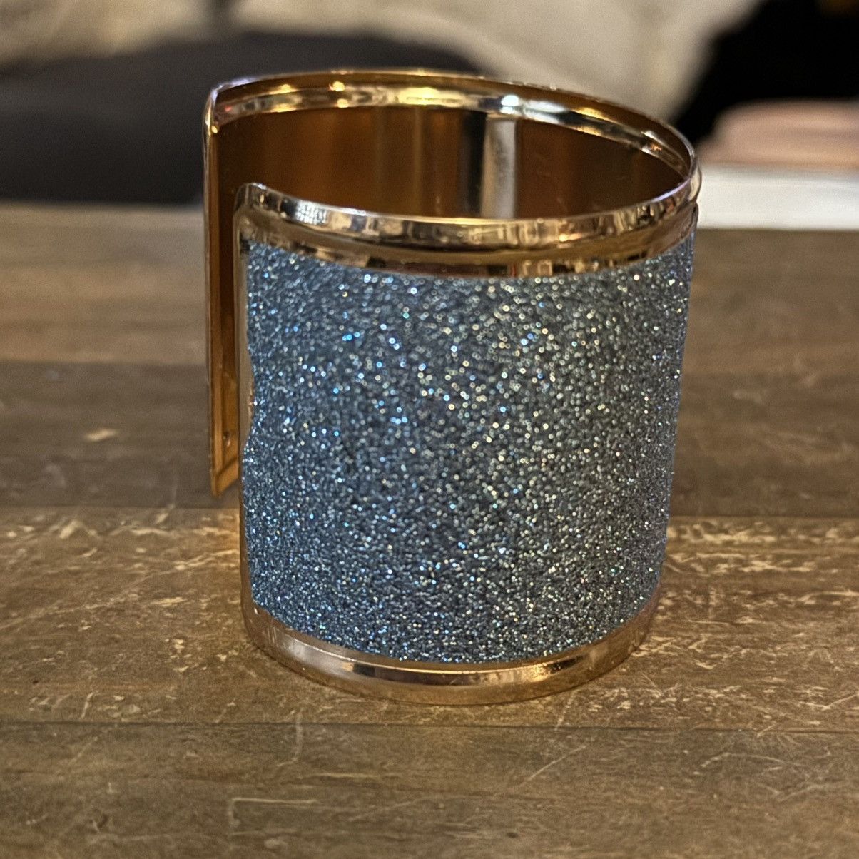 Other Gold tone blue glitter wide cuff bangle bracelet Size ONE SIZE - 3 Thumbnail