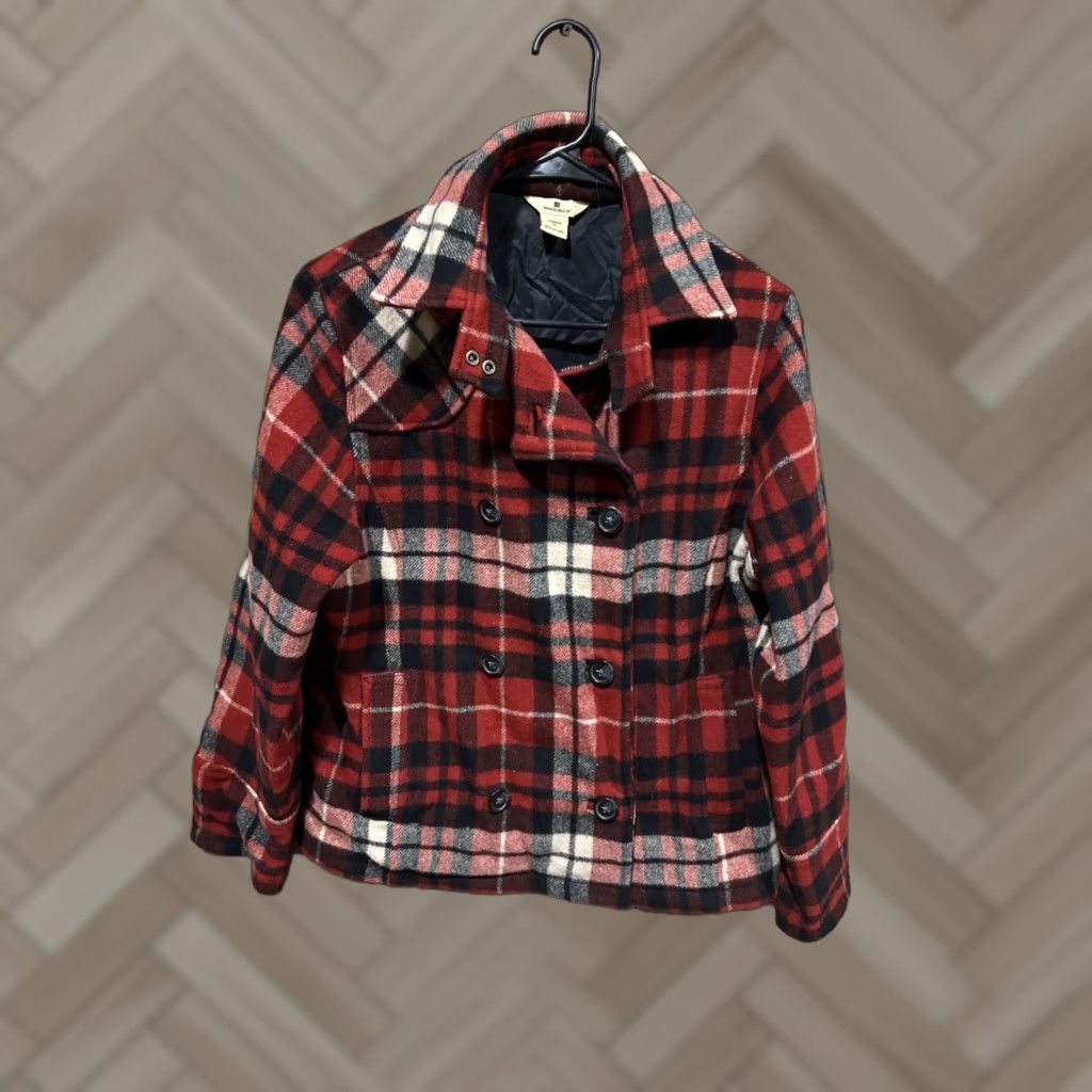 Vintage Woolrich Coat Plaid Wool Red Black White Double Breasted Womens Medium Size M / US 6-8 / IT 42-44 - 1 Thumbnail