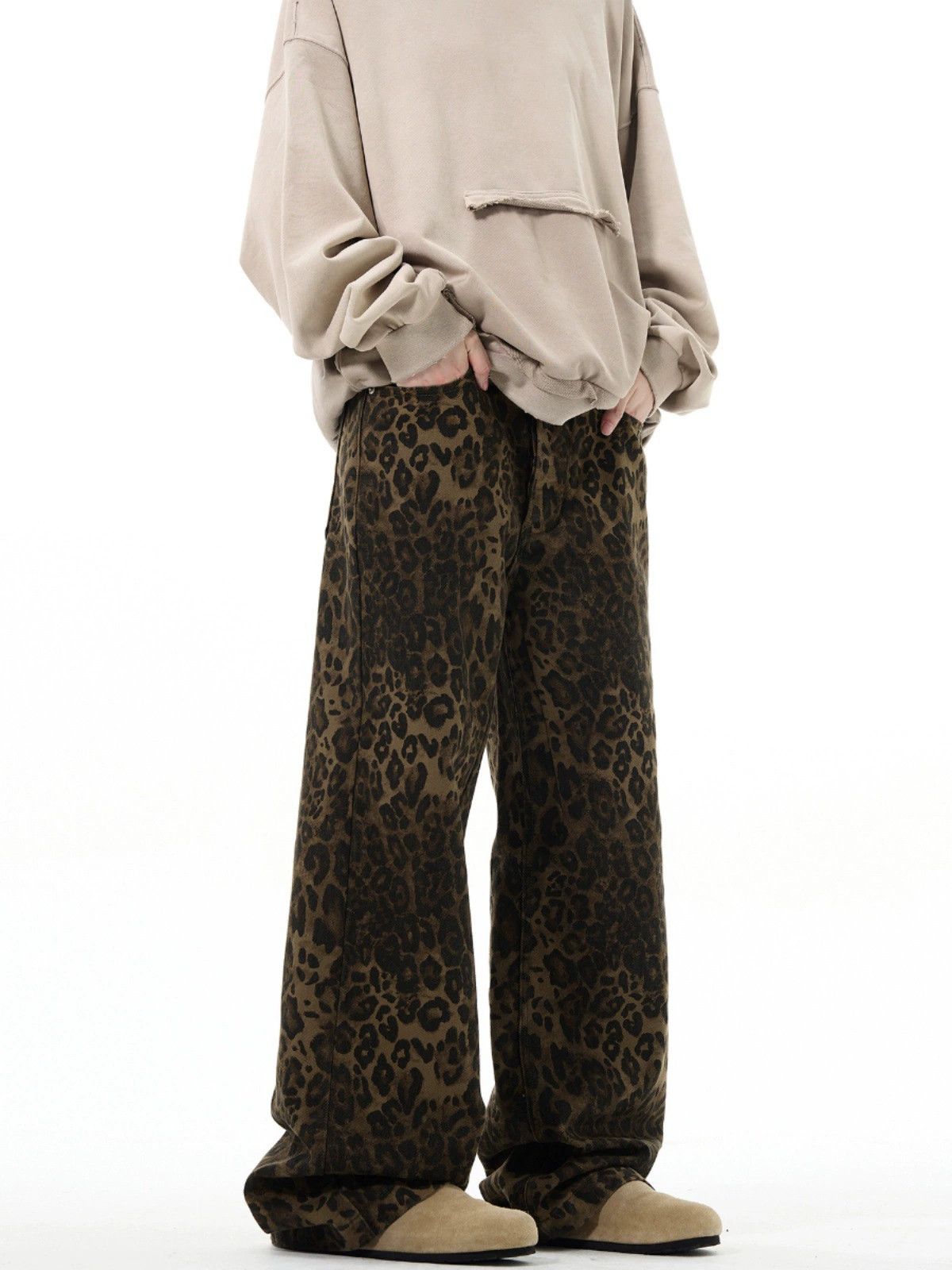 Vintage American street retro men's loose straight leopard jeans Size US 32 / EU 48 - 3 Thumbnail