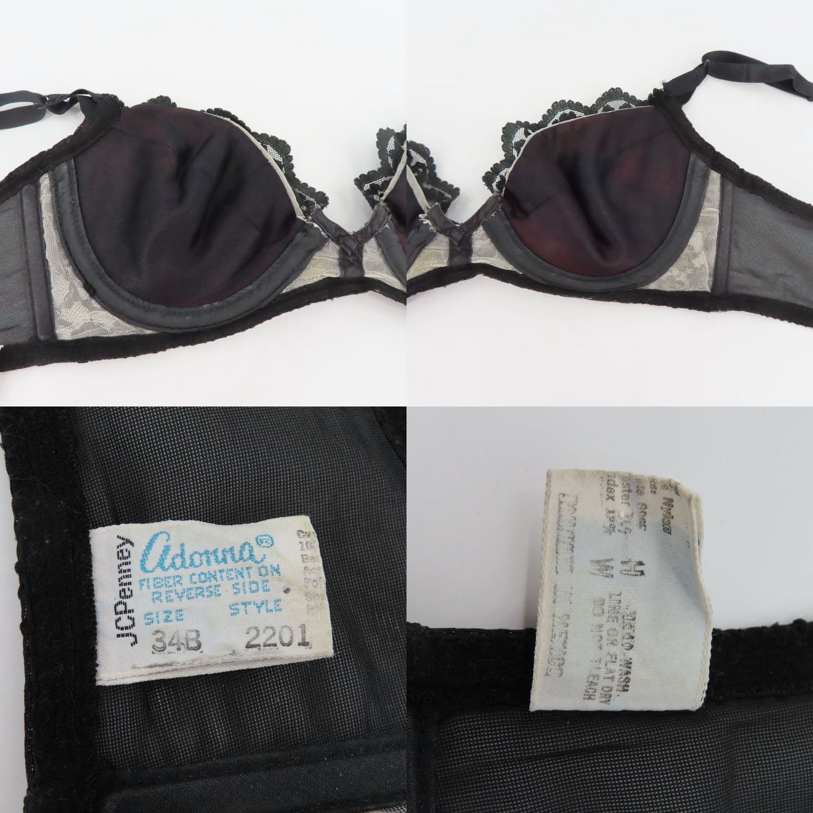 Vintage VINTAGE Adonna JCPenney Bra 34B Underwire Floral Lace Black Women's T-Shirt Style 34B Womens Size ONE SIZE - 8 Thumbnail