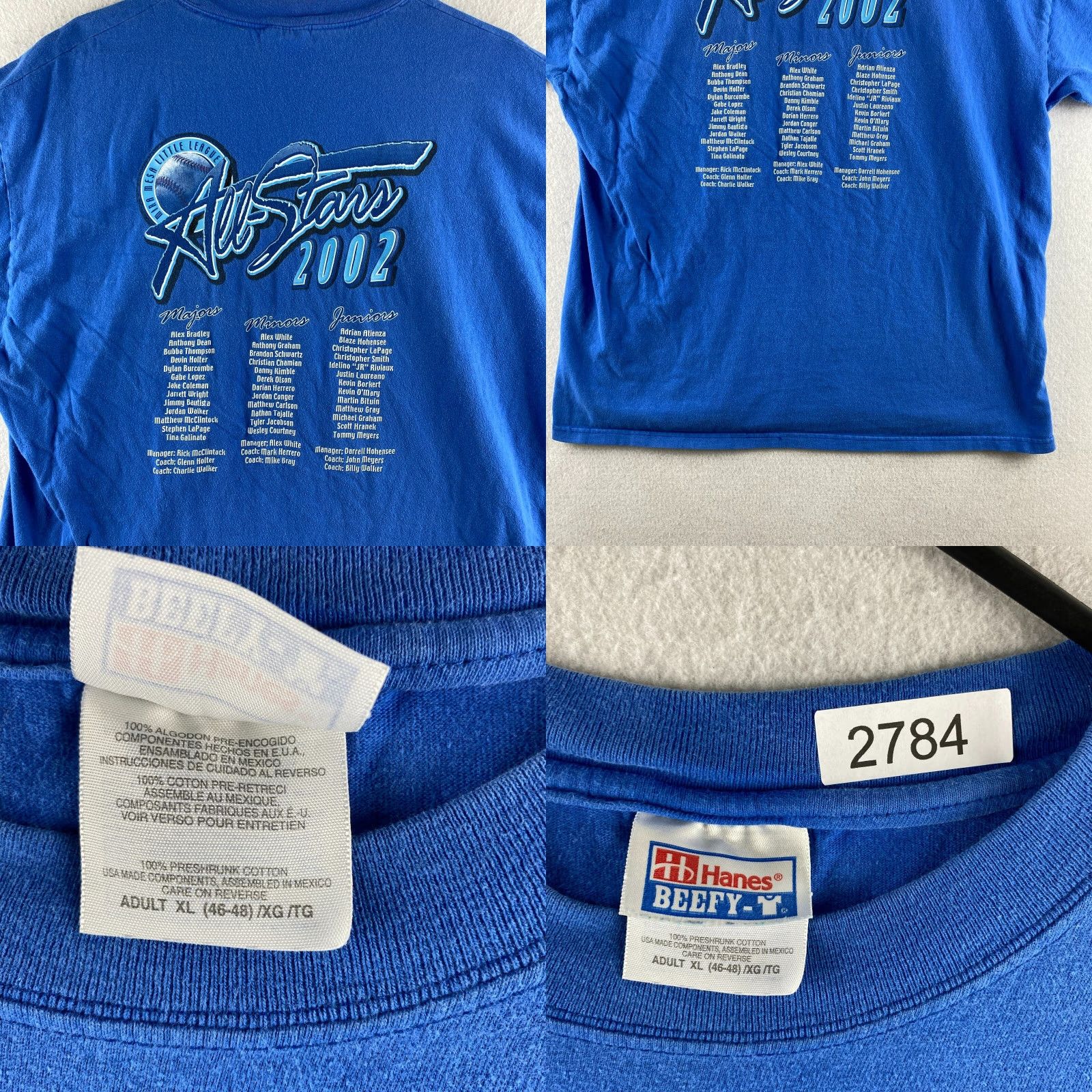 Hanes VINTAGE Hanes Beefy-T Shirt Mens XL Blue 2002 All Stars Mira Mesa Little League Short Sleeve Baseball Men XL Blue Logo Cotton Knit Size US XL / EU 56 / 4 - 10 Thumbnail