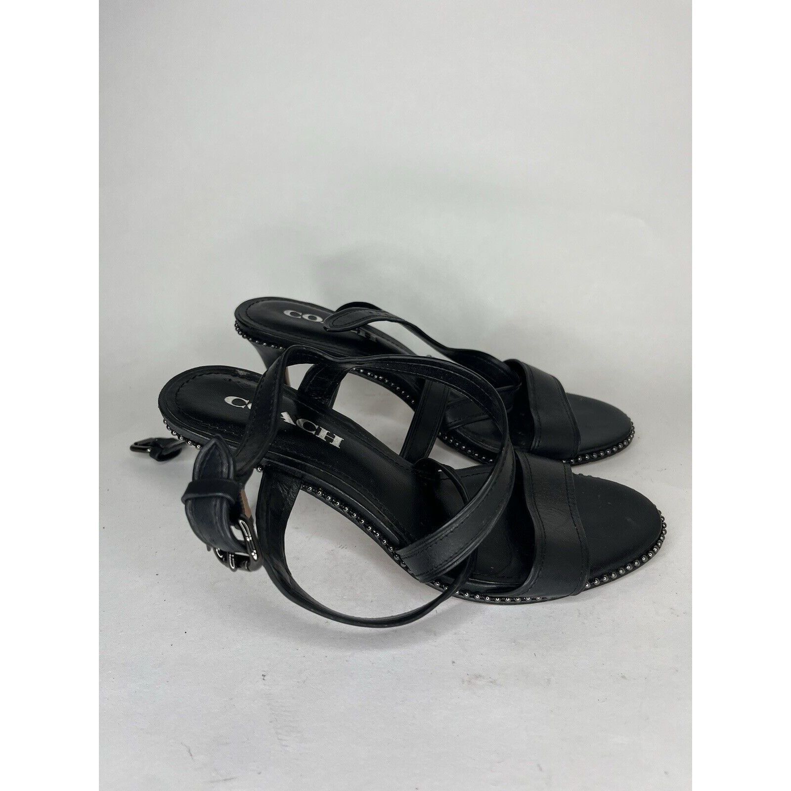 Coach Coach Black Leather Open Toe Ankle Strap Heel Sandals Women Size US 7.5 / IT 37.5 - 3 Thumbnail