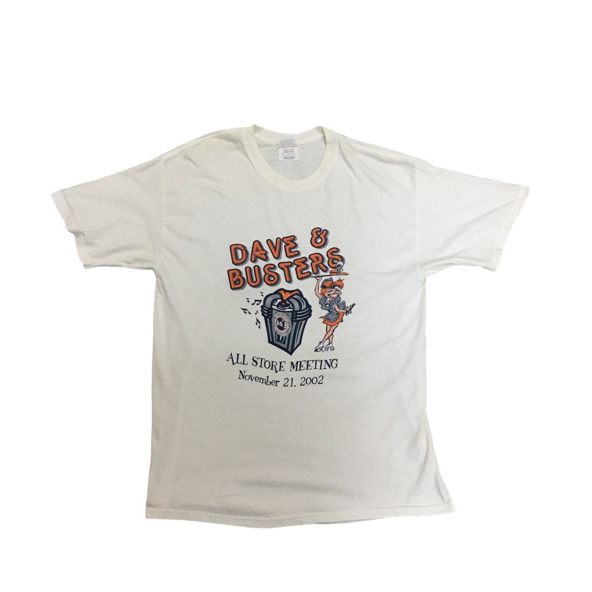 image of Hanes x Vintage Dave And Busters Event Tee in White, Men's (Size Medium)