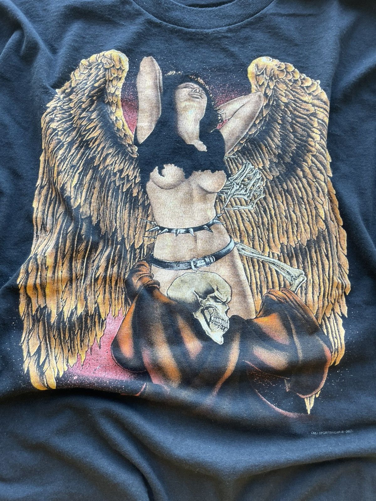 Band Tees BLACK 1996 CMJ SPORTSWEAR TEE WITH ANGEL HOLDING SKULL PRINT Size US L / EU 52-54 / 3 - 2 Thumbnail