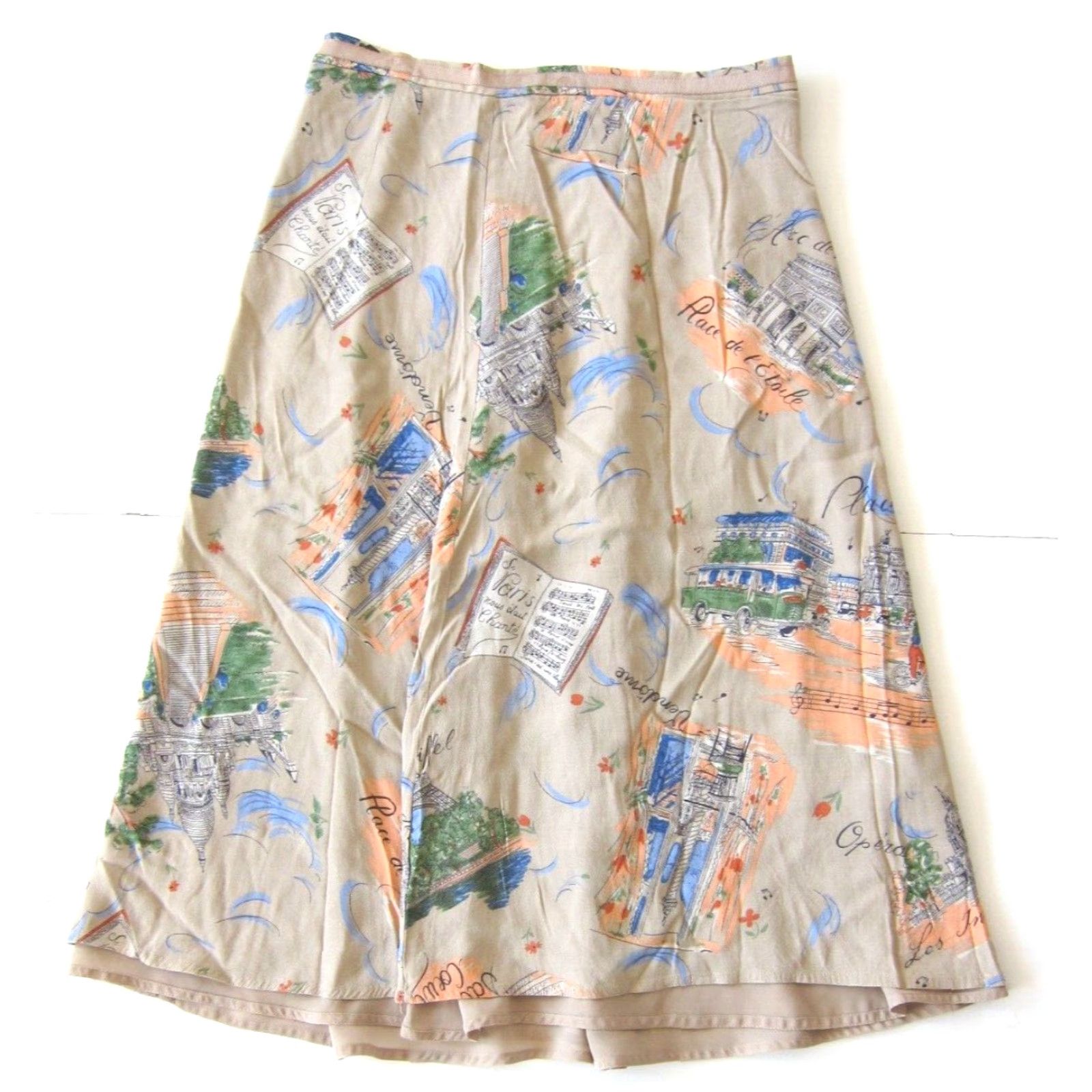 Liz Claiborne Vtg Liz Claiborne Skirt Paris Arc De Triomphe Brown Pink Blue Midi A-Line 10 Womens Zip Measurements 29" Waist 29" Waist to Hem Vintage Size 32" / US 10 / IT 46 - 2 Thumbnail