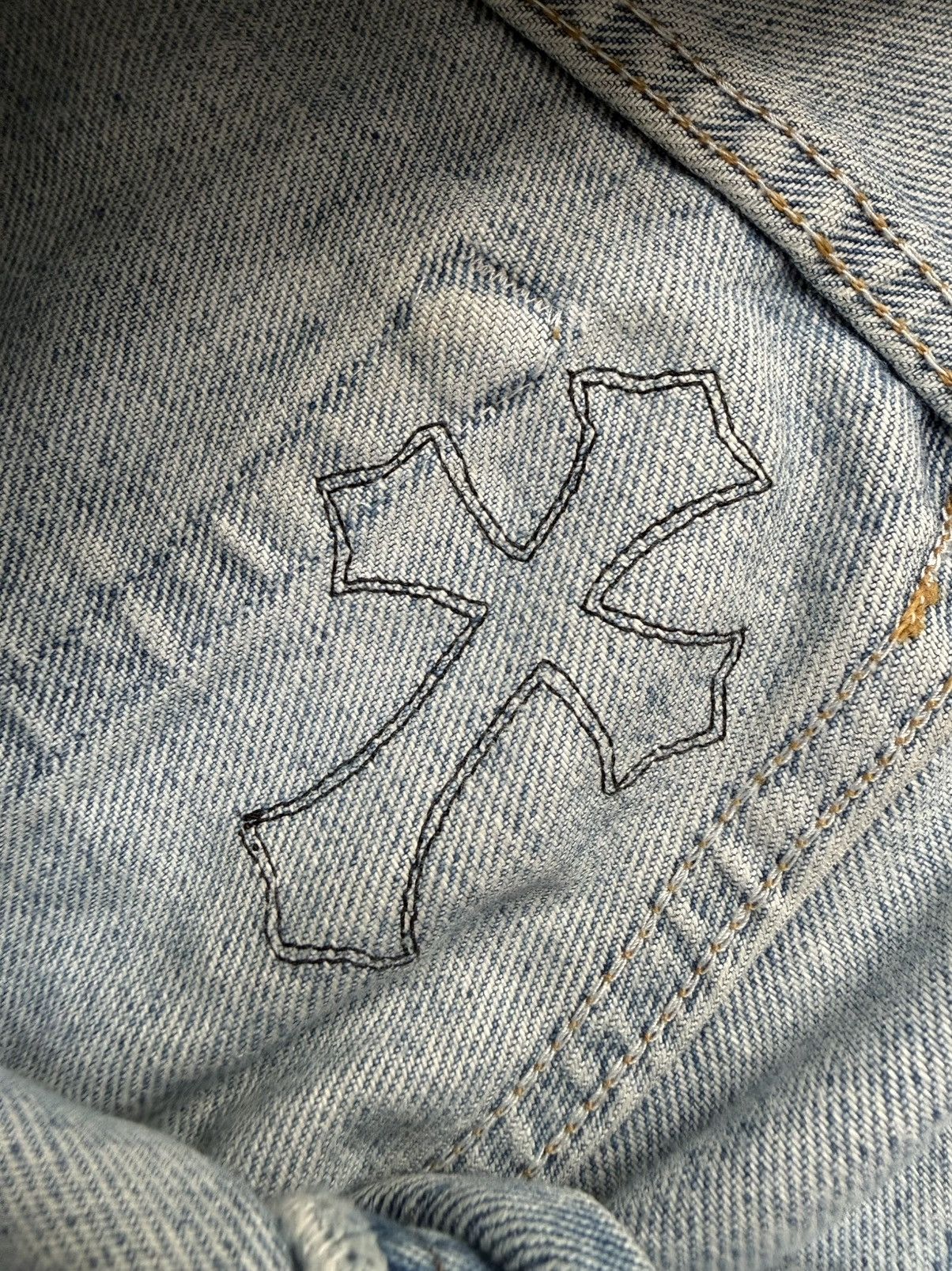 Chrome Hearts CHROME HEARTS CELEBRITY WEEKND 13 LEATHER CROSS LEVIS JEANS Size US 33 - 6 Thumbnail