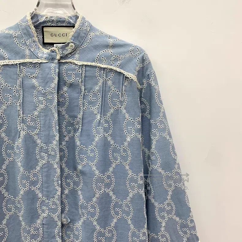 Gucci Gucci Light blue lace logo jacquad full-print cotton denim Size S / US 4 / IT 40 - 3 Thumbnail