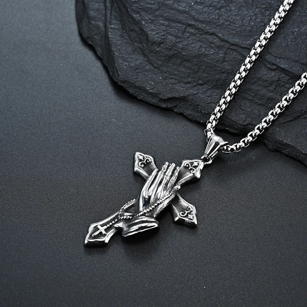 Jewelry Vintage Praying Hands Cross Pendant Necklace Size ONE SIZE - 6 Thumbnail