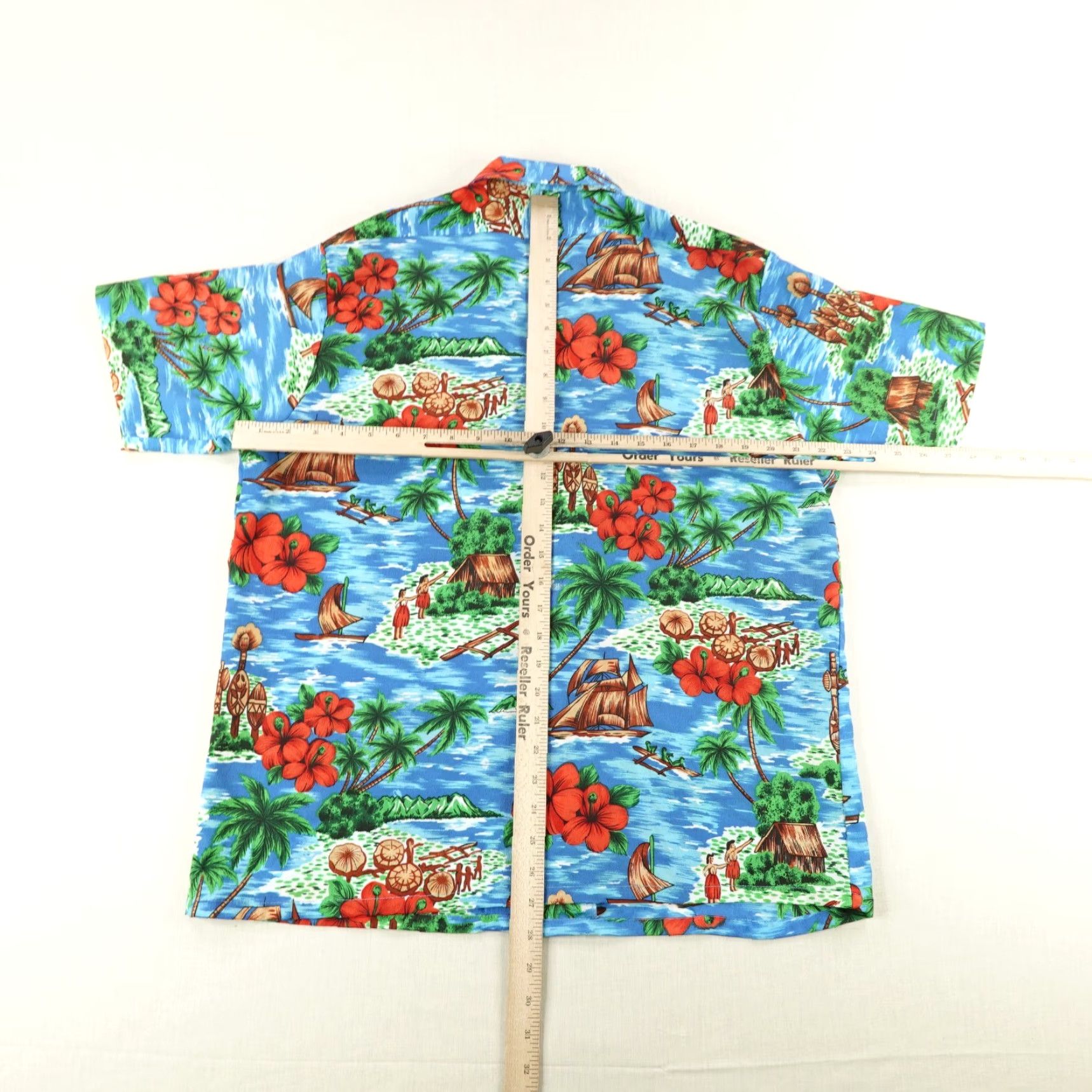 Sears VINTAGE Kings Road Sears Shirt Mens L Blue Hawaiian Floral Button-Up 70s Beach Tahiti? Size US L / EU 52-54 / 3 - 5 Thumbnail