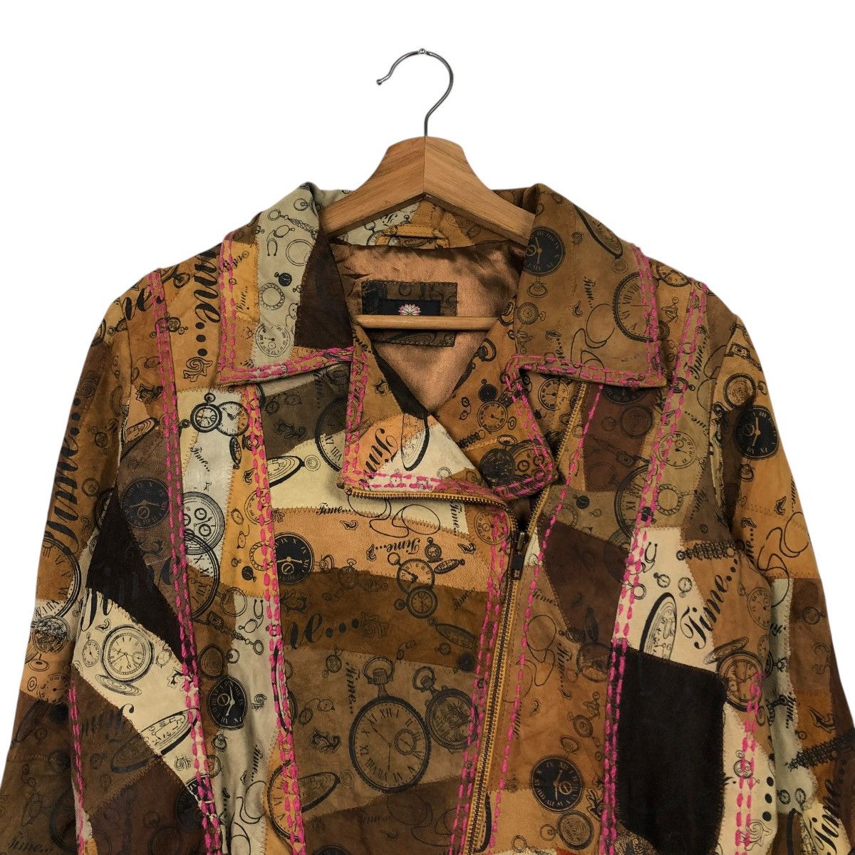 Japanese Brand 🔥VINTAGE LEATHER JACKET DOUBLE COLLAR FULL PRINT FLOWER Size S / US 4 / IT 40 - 3 Thumbnail