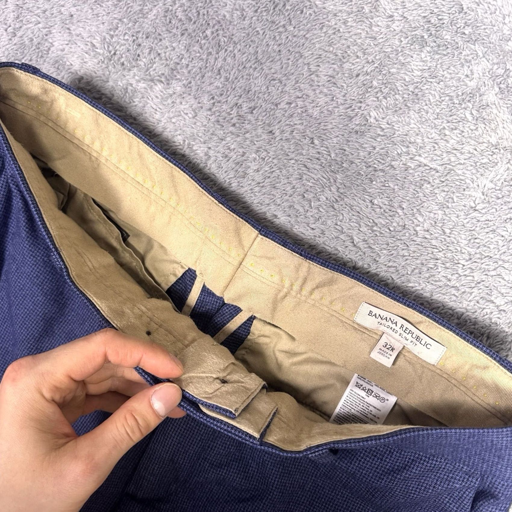 Banana Republic Banana Republic Pants Mens 32R Flannel 120s Vitale Barberis Canonico Wool Slim Flat Front Dress Pants Men Blue Geometric H Cotton? Size US 32 / EU 48 - 4 Thumbnail