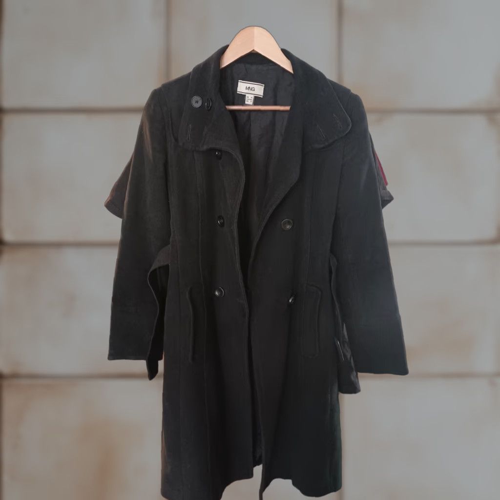 Vintage VINTAGE MNG Black Pea Coat Coat Long XS Womens Cotton Lining Belt +Buttons Bulgaria Size XS / US 0-2 / IT 36-38 - 1 Thumbnail