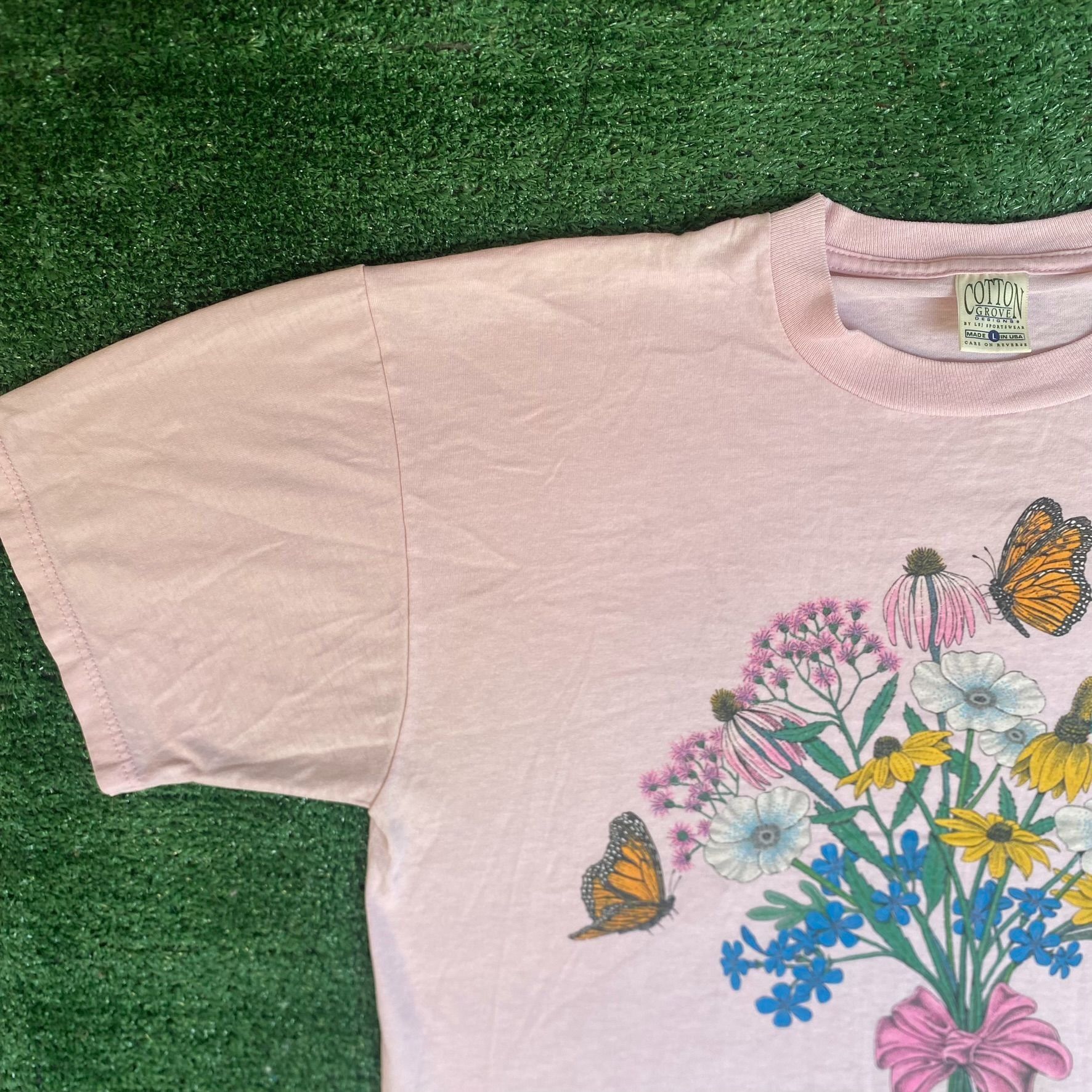 Vintage Vintage 90s Butterfly Flower Shirt Cute Pink Nature Animal T Size US L / EU 52-54 / 3 - 2 Thumbnail