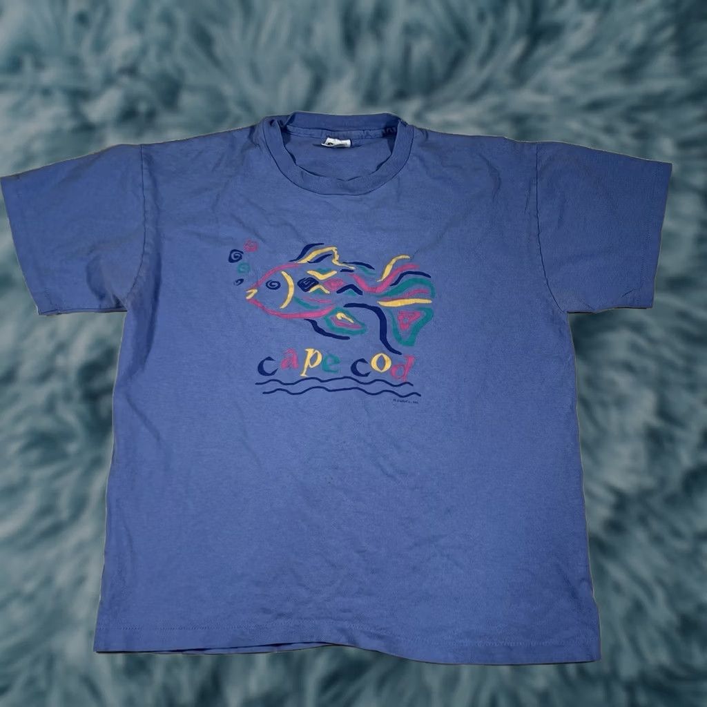 Anvil VINTAGE Cape Cod T-shirt BLUE Beach Florida Made In USA Single Stitch Tee 90s Sz L Mens Size US L / EU 52-54 / 3 - 1 Thumbnail