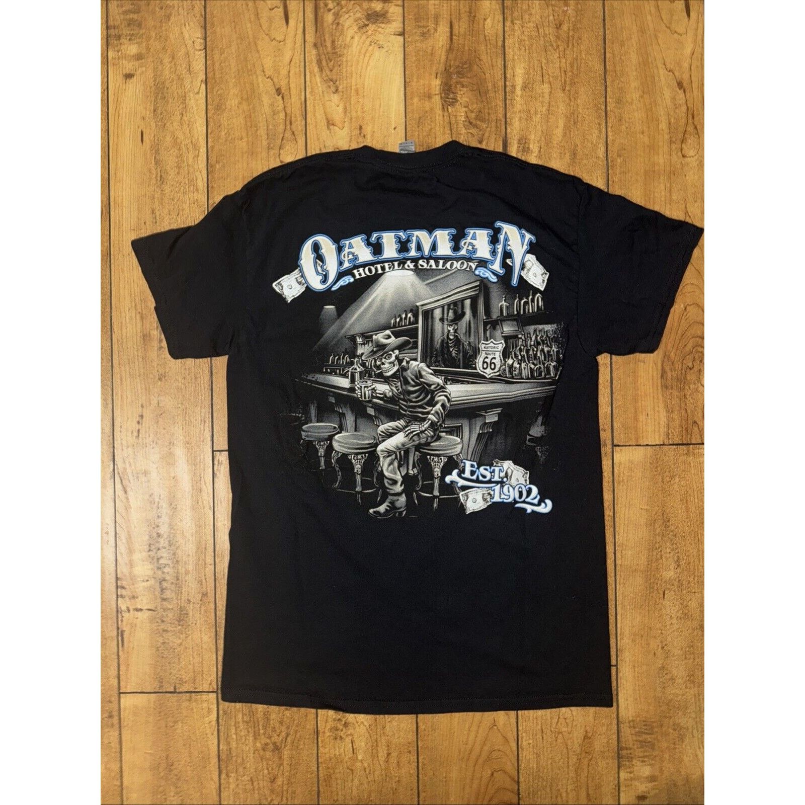 Band Tees × Harley Davidson × Vintage Oatman Hotel & Saloon Cowboy Skeleton T-Shirt Black M 18x27 Size US M / EU 48-50 / 2 - 1 Thumbnail