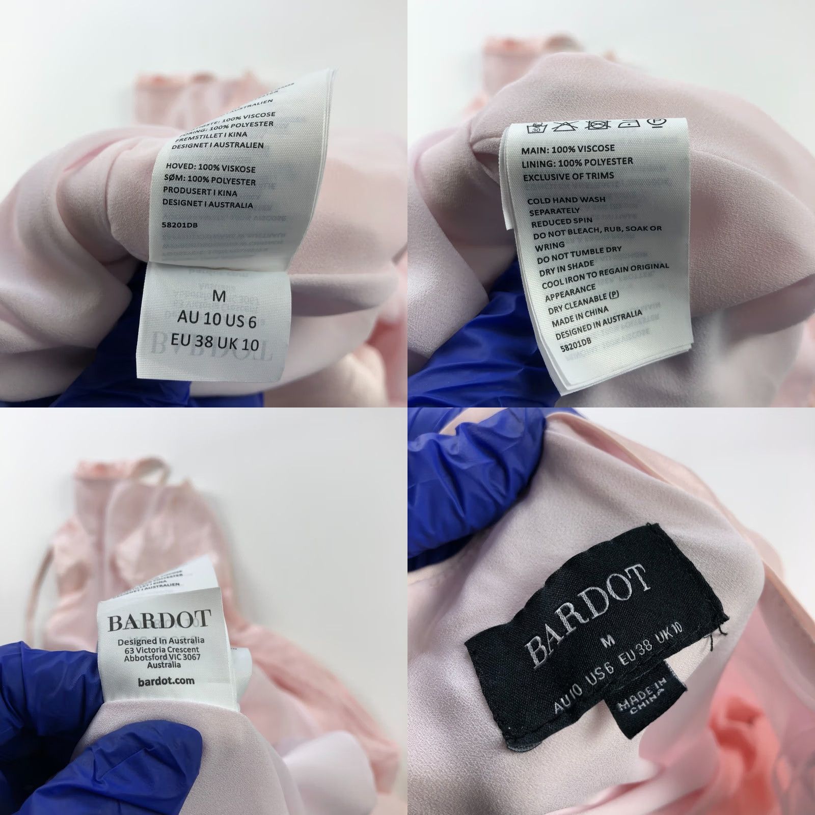 Vintage Bardot Astrid Mini Dress Medium Pink Satin 100% Viscose Revolve MINT HRJ Size M / US 6-8 / IT 42-44 - 8 Thumbnail
