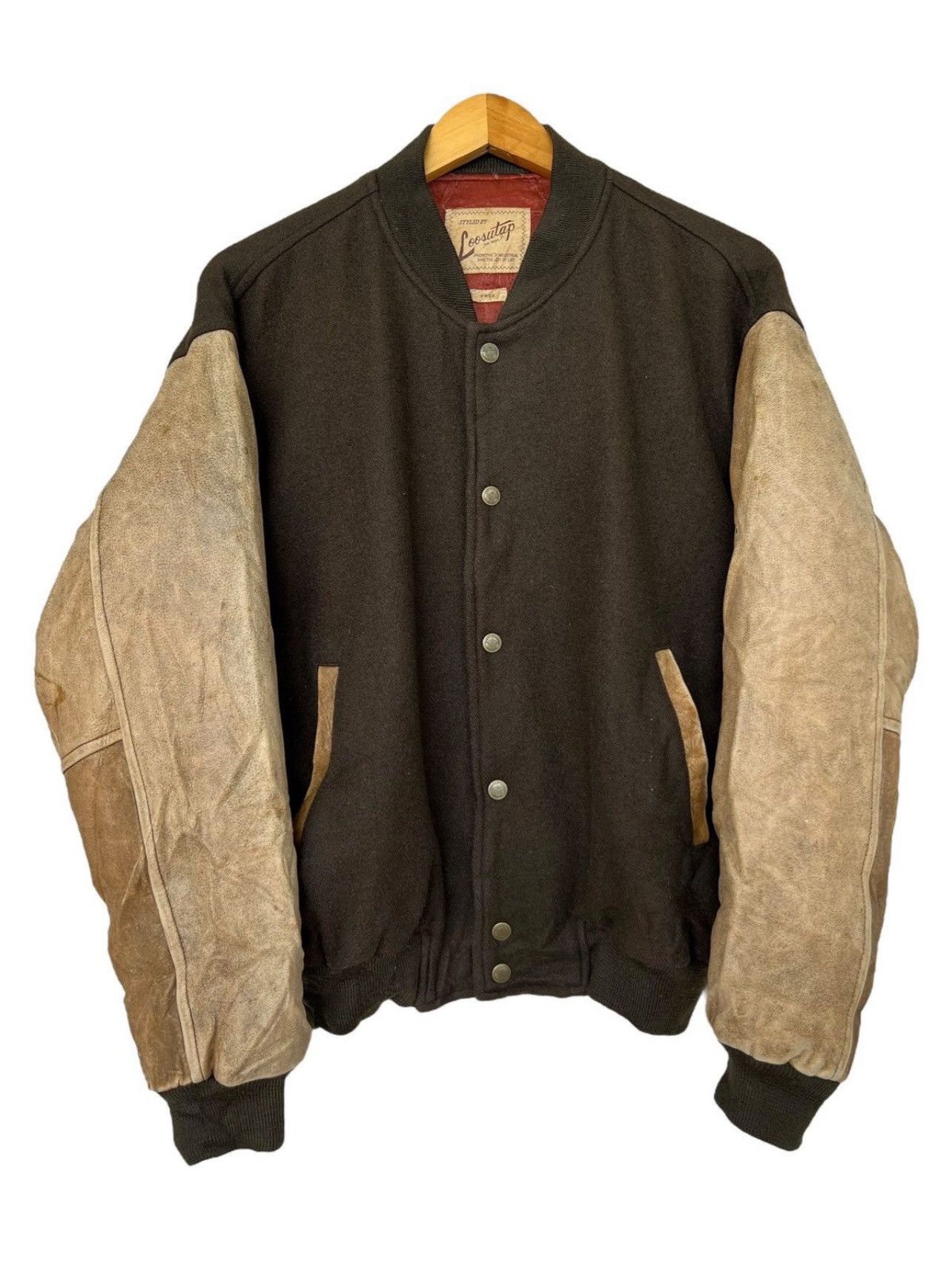 Vintage Loosutap Patch Embroidered Green Leather Varsity Jacket Size US L / EU 52-54 / 3 - 2 Thumbnail