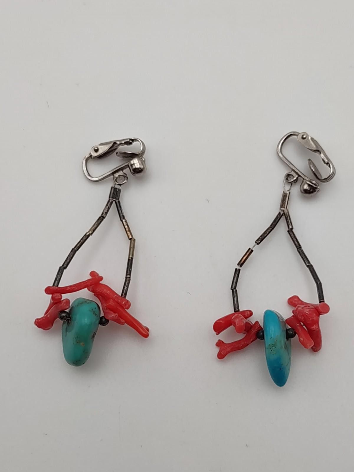 The Unbranded Brand Sterling Silver Clip On Earrings Turquoise Coral Style Size ONE SIZE - 1 Thumbnail