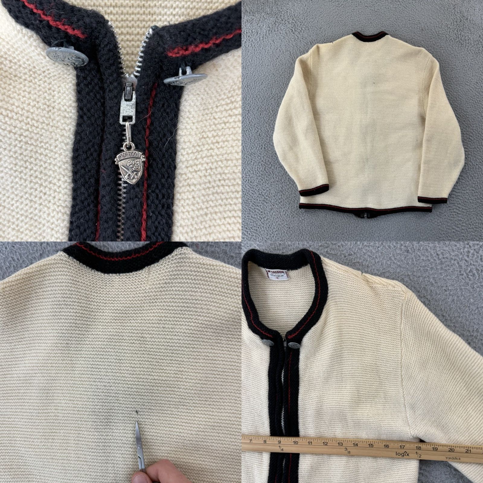 McGregor VINTAGE McGregor Sportswear Cardigan Sweater Women’s Medium 60s Wool Zip USA Ivory Crew Neck Long Sleeve Asymmetrical Sleeve Pockets Logo Knit Size M / US 6-8 / IT 42-44 - 8 Thumbnail