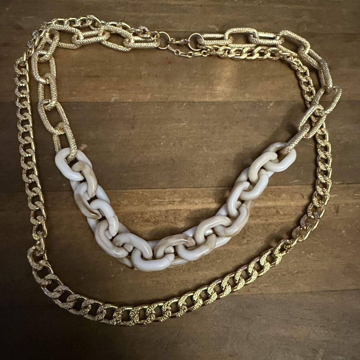 Other Chunky double layered white and gold link chain necklace Size ONE SIZE - 2 Thumbnail