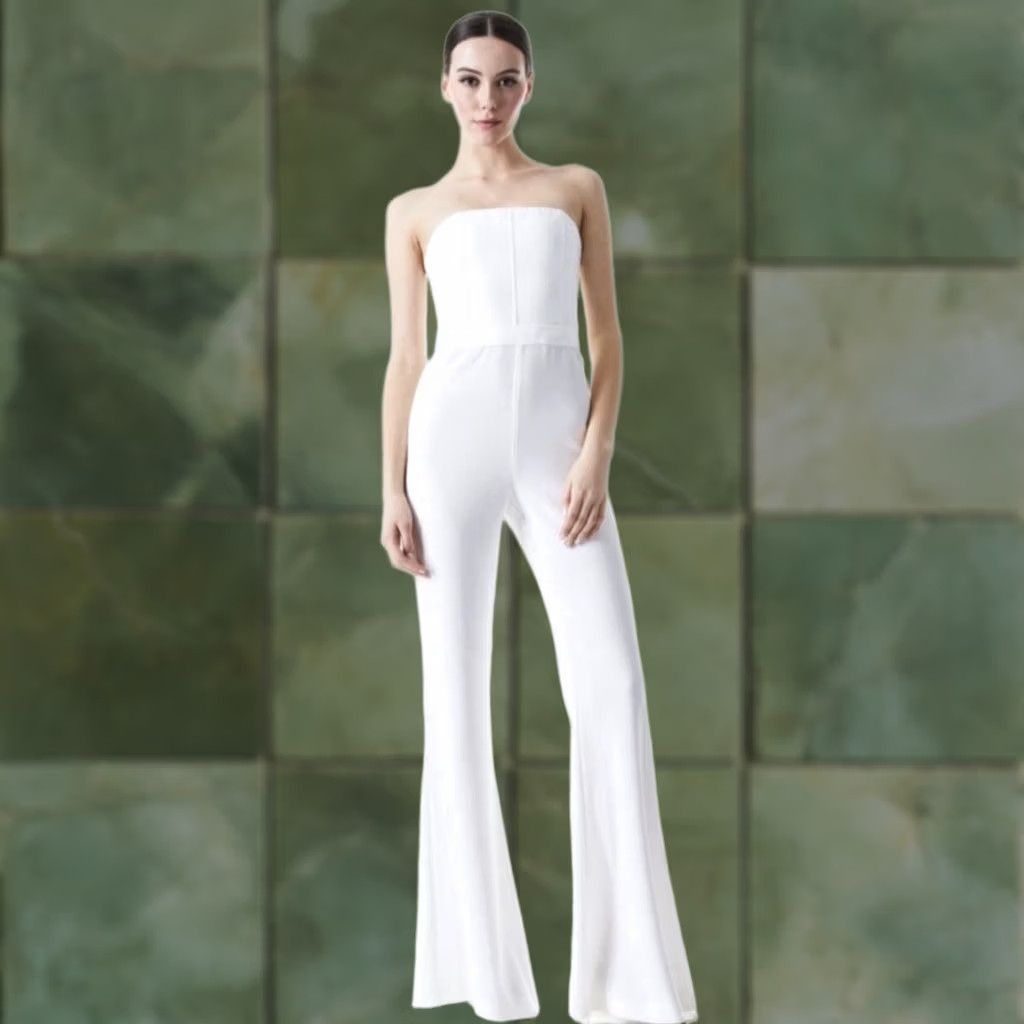 Alice + Olivia Alice & Olivia 'Lavera' Strapless Flare Jumpsuit Ivory size 10 Size 32" / US 10 / IT 46 - 1 Thumbnail