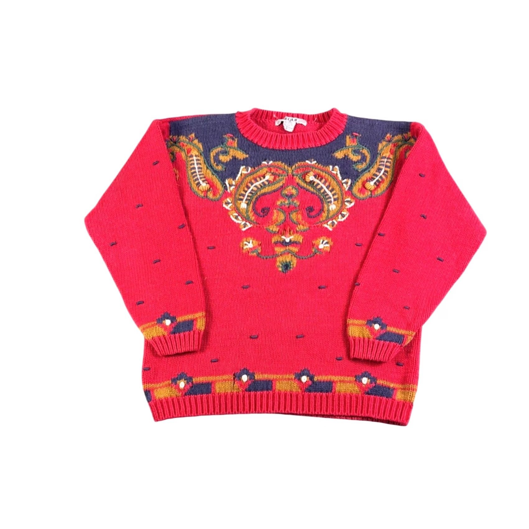 Vintage VINTAGE Segue Sweater Paisley Red Knit Crewneck 90s Pullover S Women Size S / US 4 / IT 40 - 2 Thumbnail
