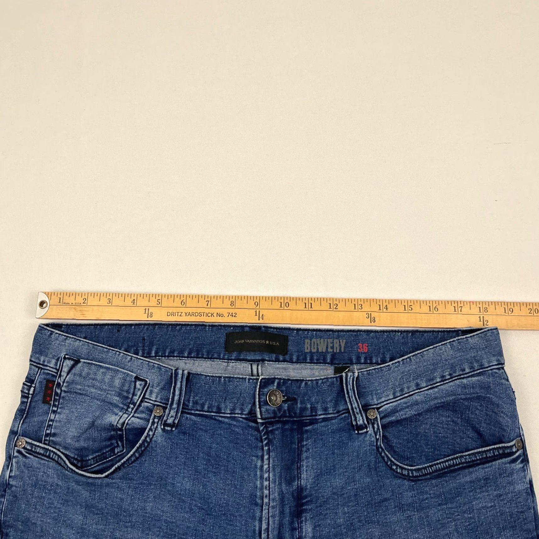 John Varvatos John Varvatos Bowery Jeans Mens 36 x 32 Slim Straight Blue Denim Stretch Zip Fly Size US 36 / EU 52 - 3 Thumbnail