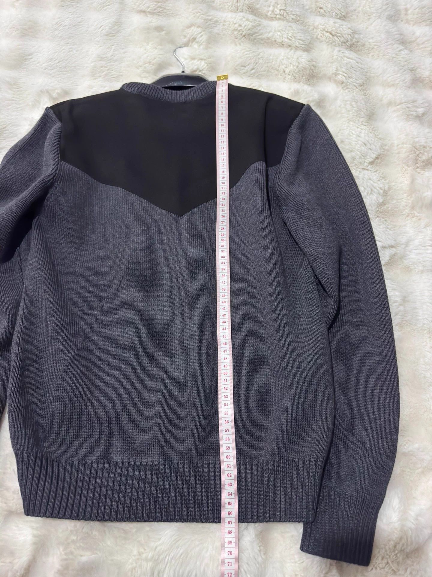 Saint Laurent Paris YSL 2014 men's gray lambskin leather knit sweater L Size US L / EU 52-54 / 3 - 7 Thumbnail