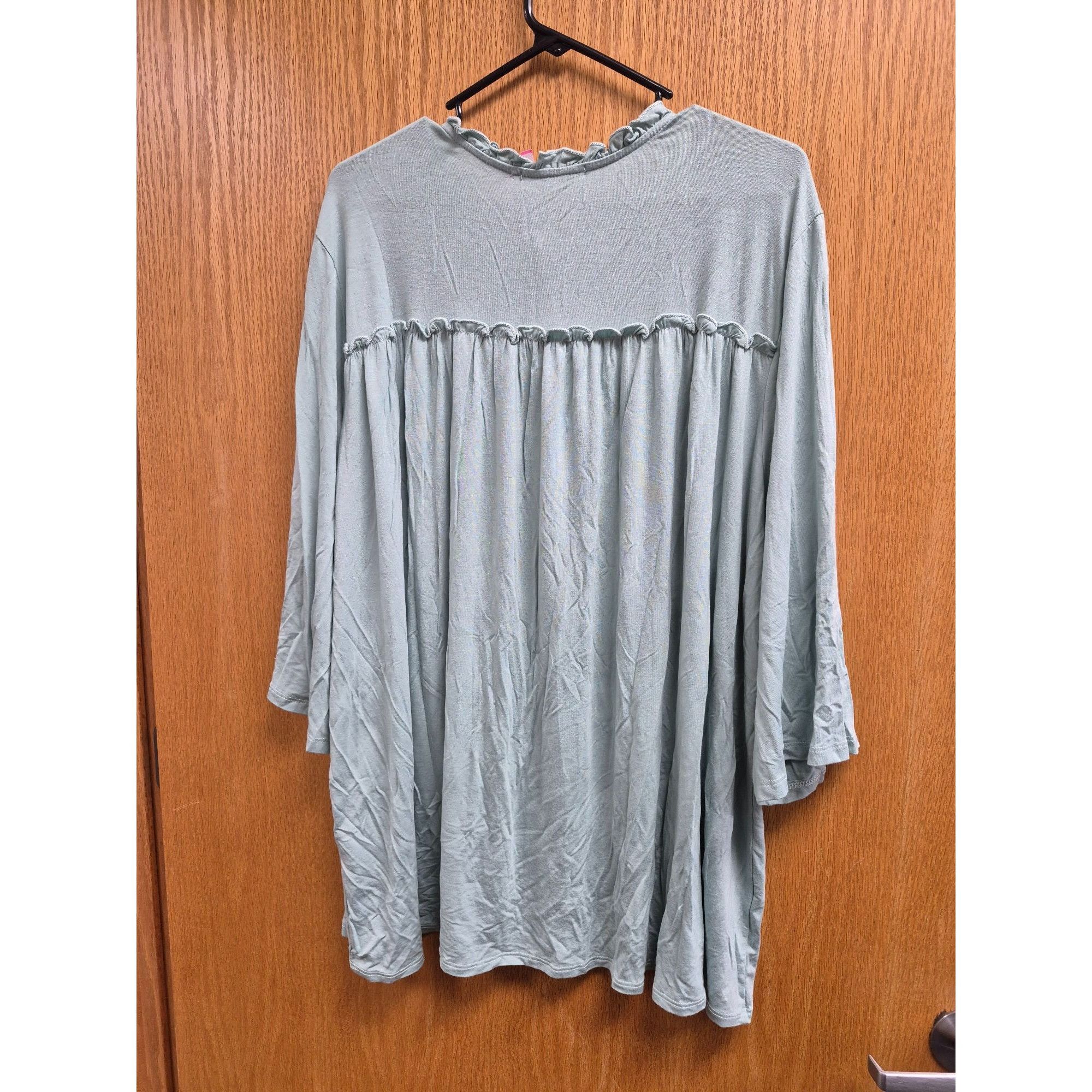 Other 3/4 Sleeve Ruffle Tunic Top Green Women's Shirt 3X Size 3XL / US 20-22 - 3 Thumbnail