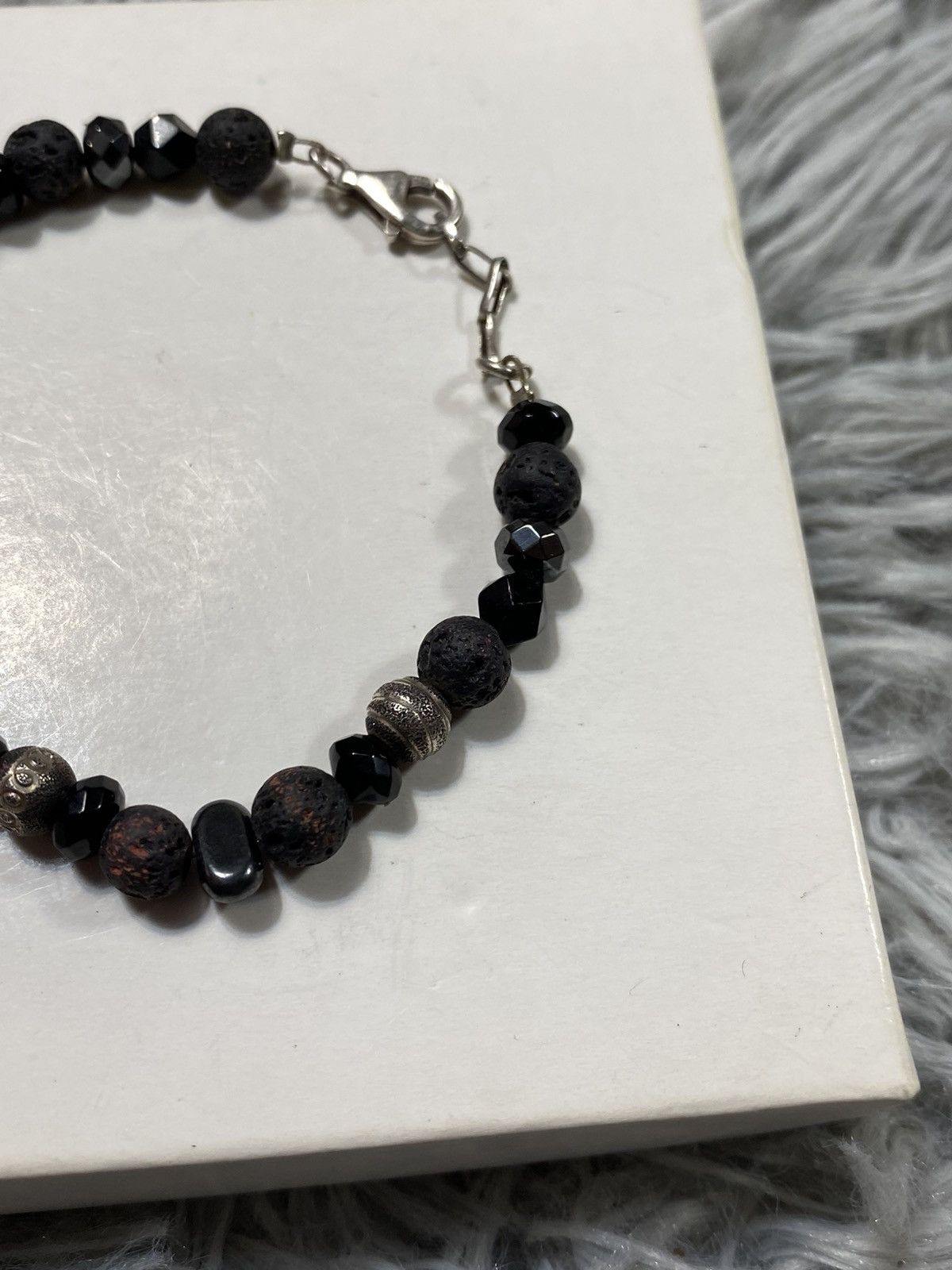 Japanese Brand × Jewelry × Vintage Handmade Lava Stone & Onyx Bracelet with 925 Silver Clasp Size ONE SIZE - 4 Thumbnail