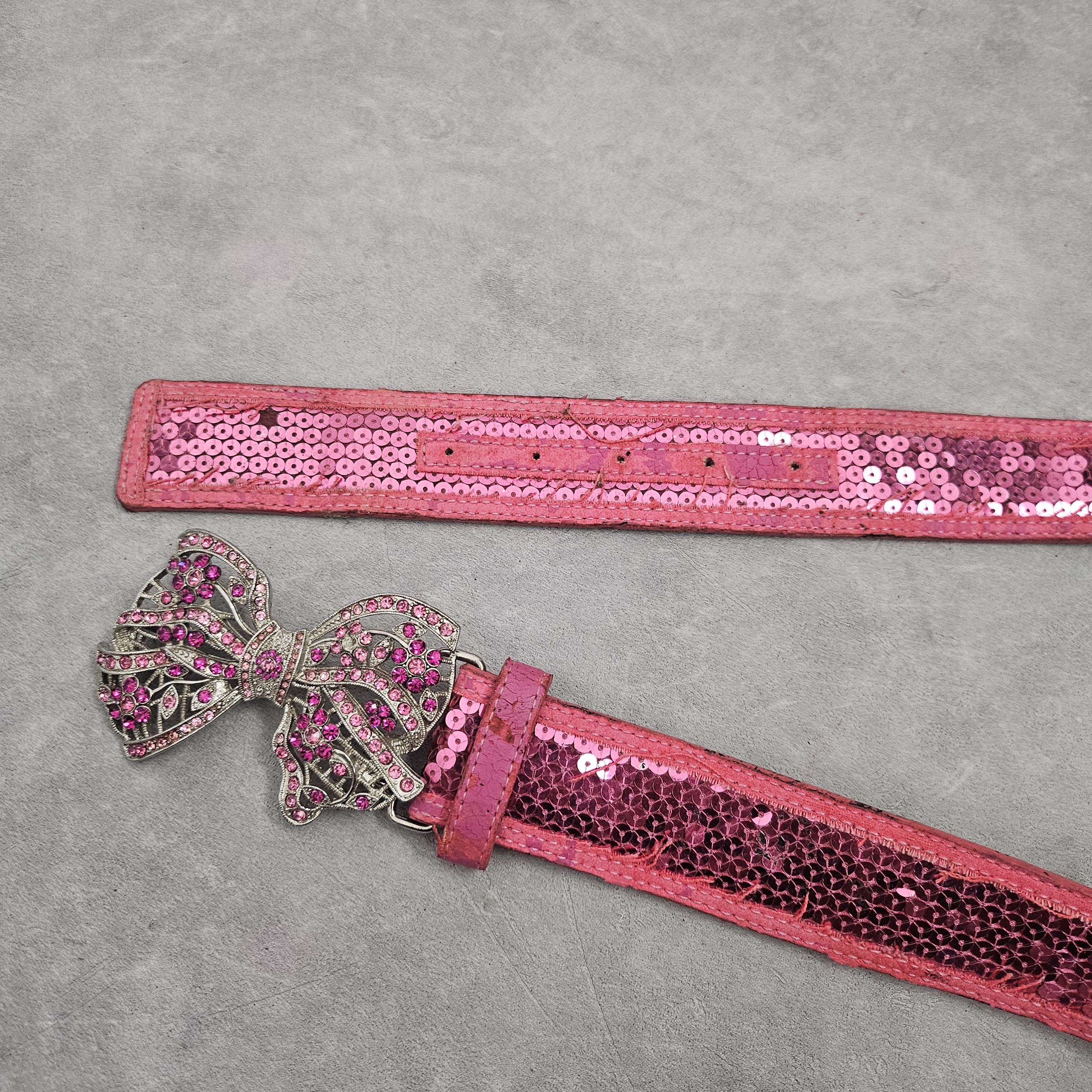 Japanese Brand Pink ribbon full crystal shining Y2K belt Size ONE SIZE - 3 Thumbnail