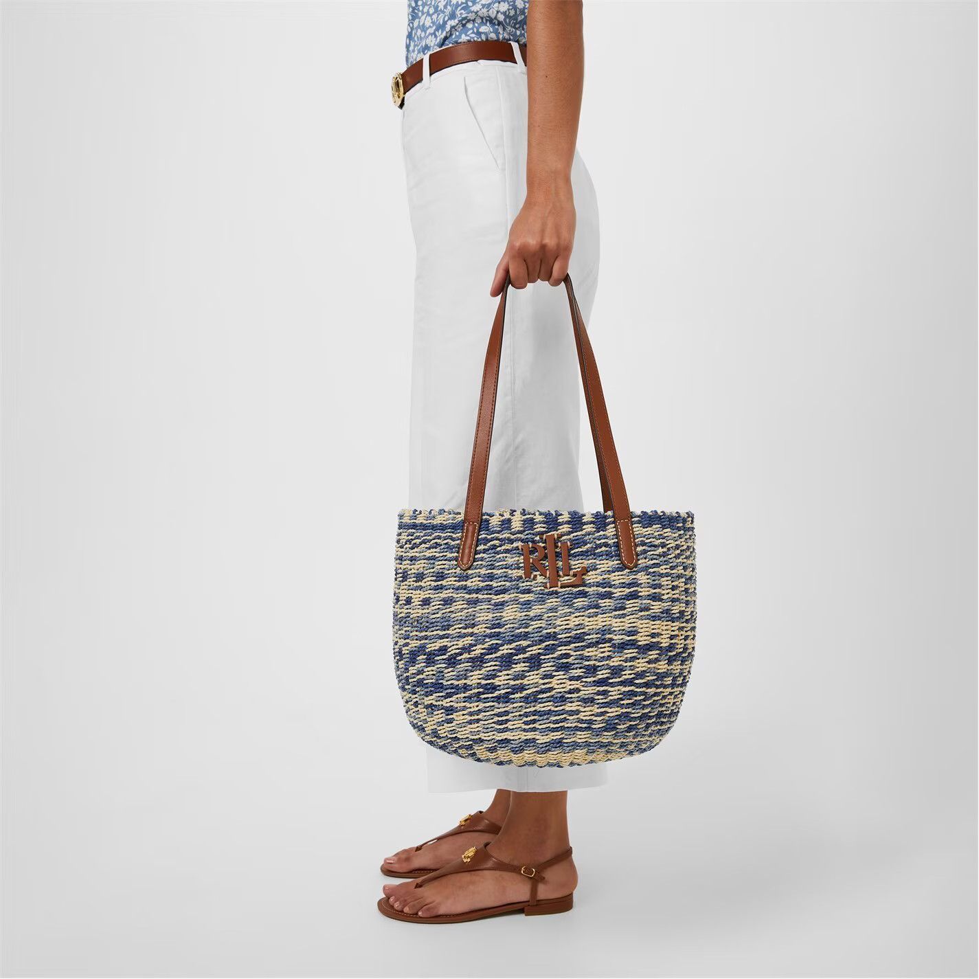 Lauren Ralph Lauren o1g2r1mq0825 Size: OS / Leather-Trim Straw Medium Tote Bag Size ONE SIZE - 2 Thumbnail