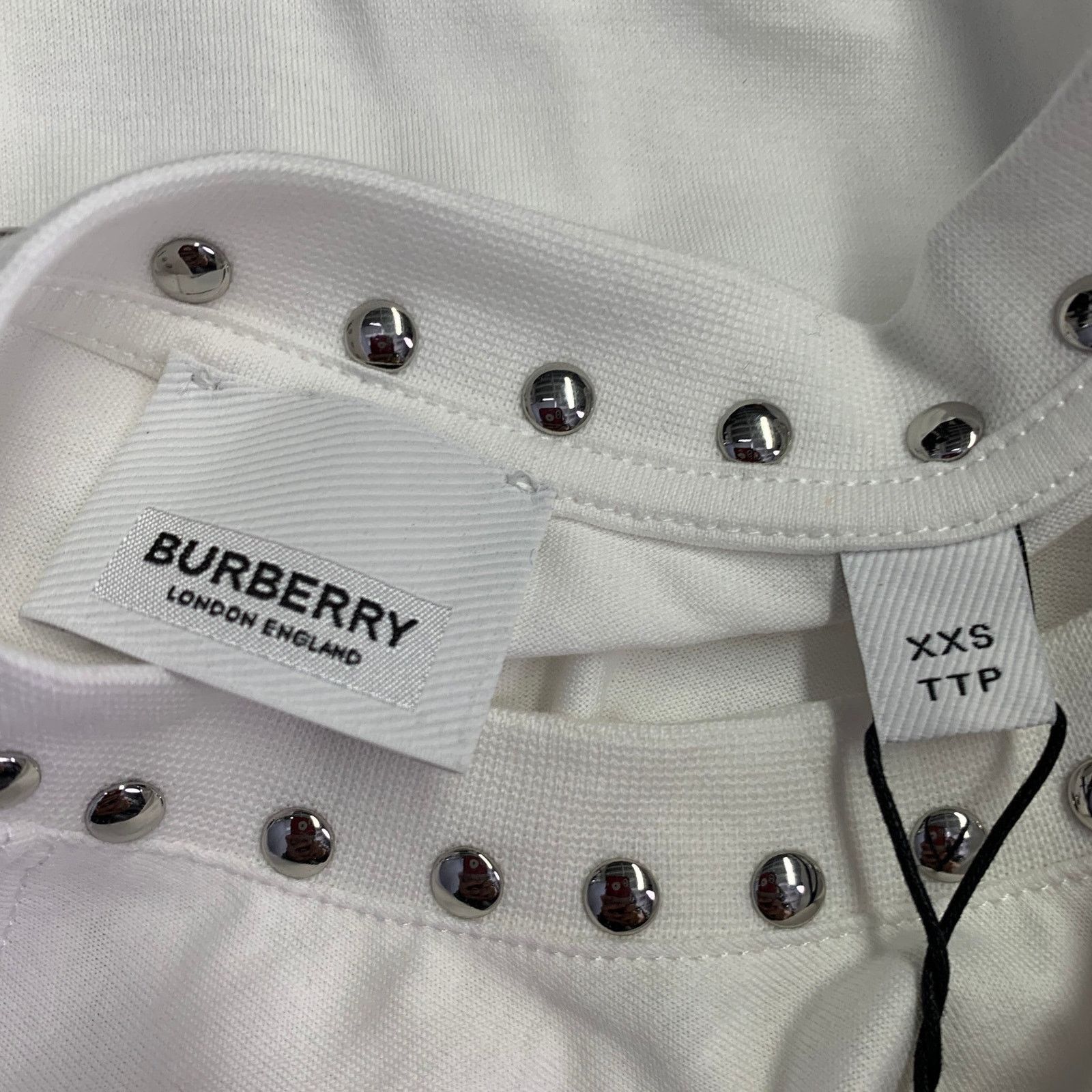 Burberry BURBERRY White Silver Cotton Studded Cutout Pullover Size XXS / US 00 / IT 34 - 6 Thumbnail