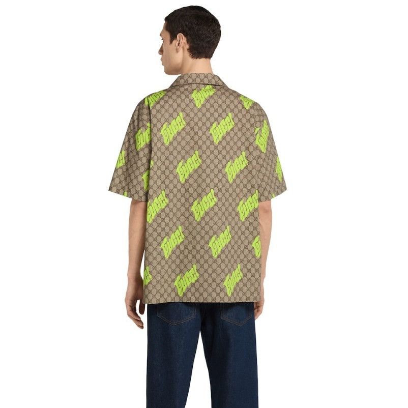 Gucci o1la5ras0426 Printed Cotton Poplin Bowling Shirt in Beige Size US L / EU 52-54 / 3 - 4 Thumbnail